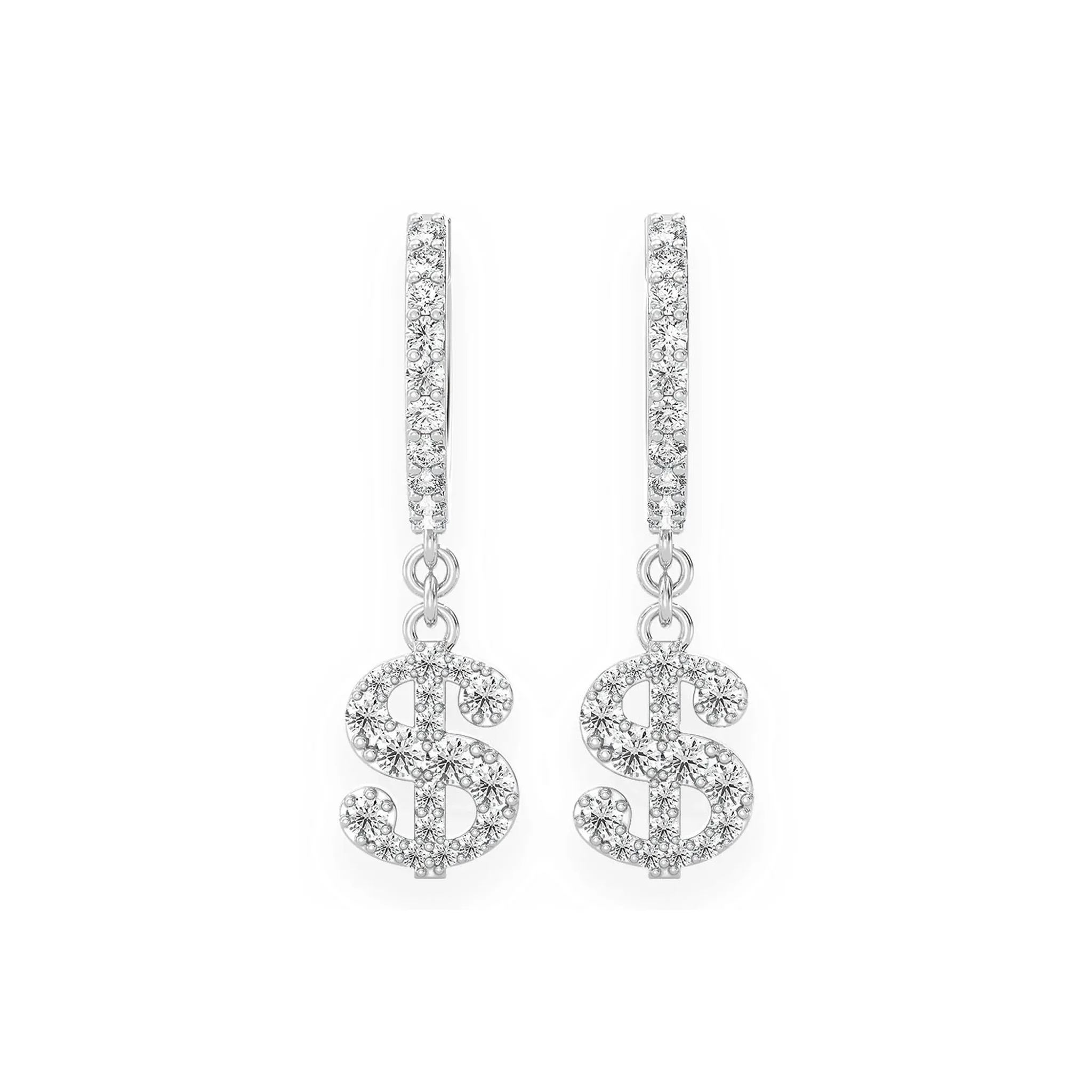 Dollar Sign Hoop Drops - earrings lab grown diamond in yellow gold (view 3 of 6)