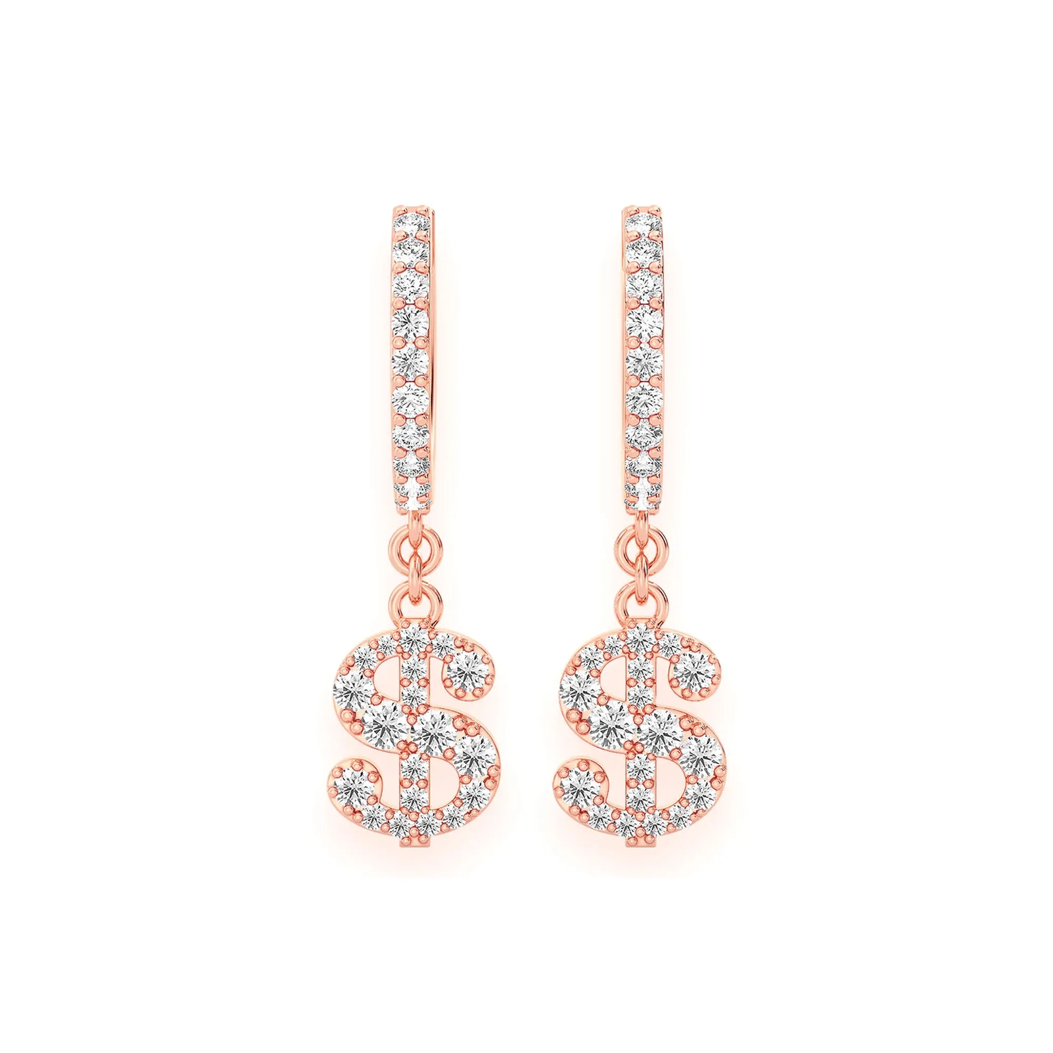 Dollar Sign Hoop Drops - earrings lab grown diamond in yellow gold (view 5 of 6)