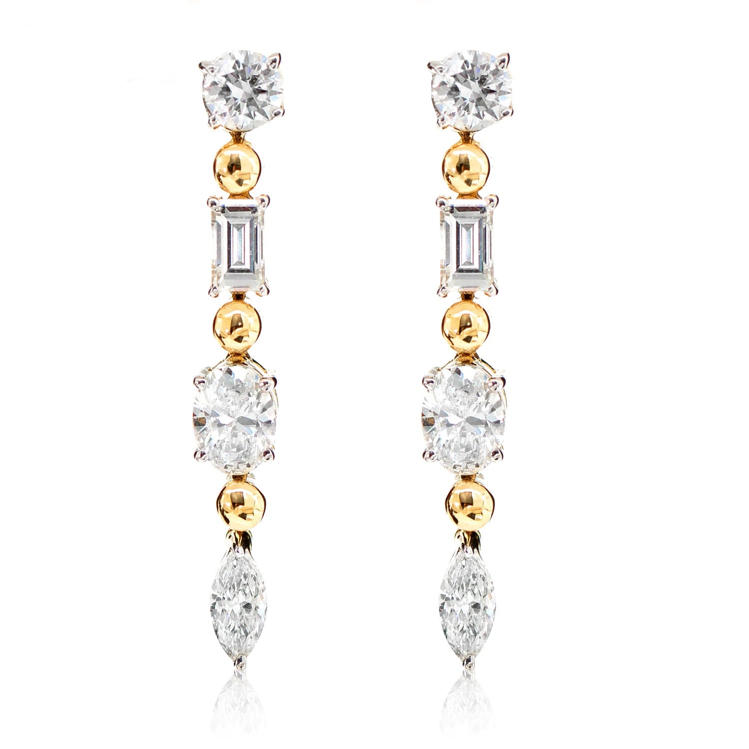 Eclectic Cuts Diamond Dangling Earrings - in yellow gold