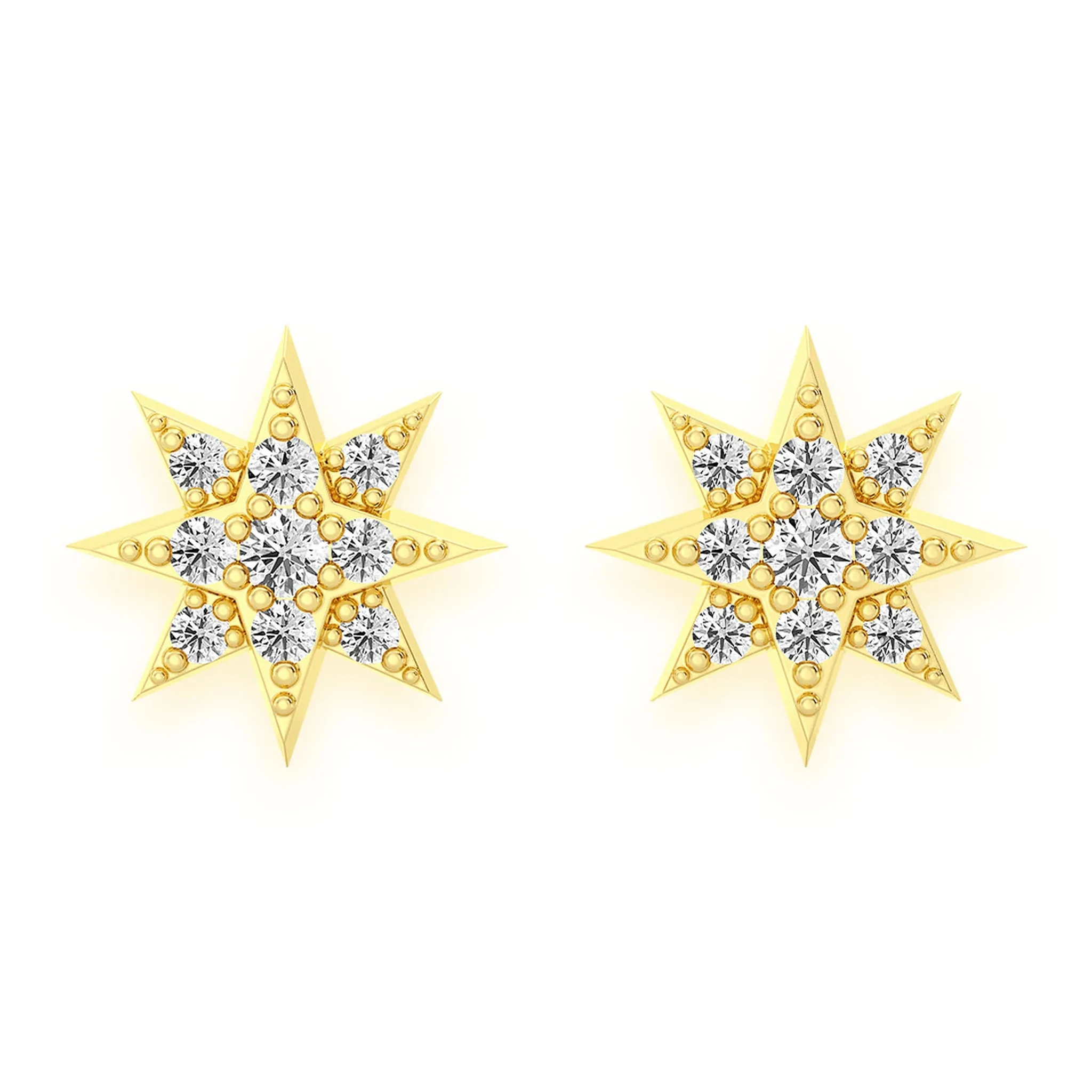 Eight Point Star Diamond Studs - earrings in yellow gold