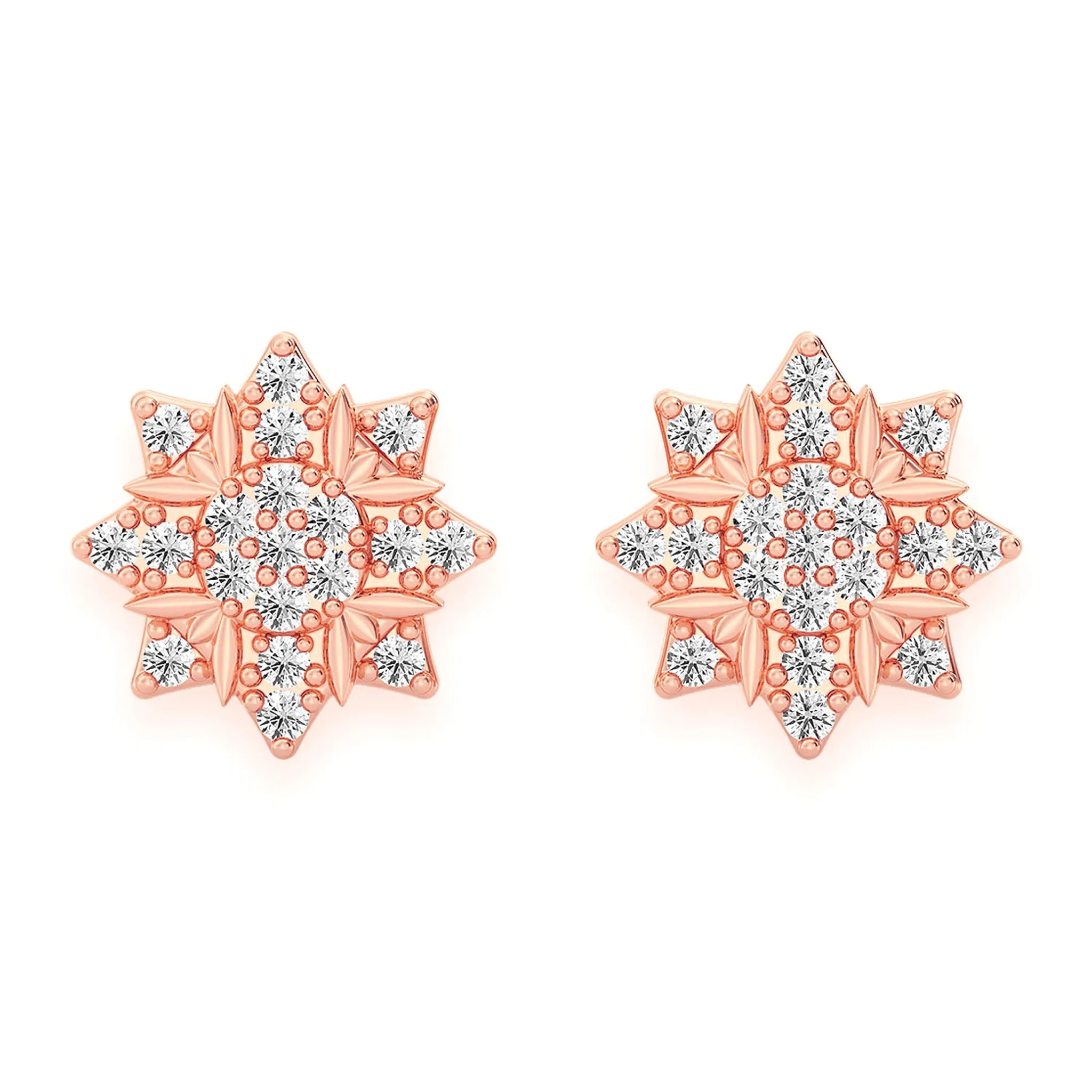 Eight Point Star Diamond Studs - earrings in yellow gold (view 10 of 11)