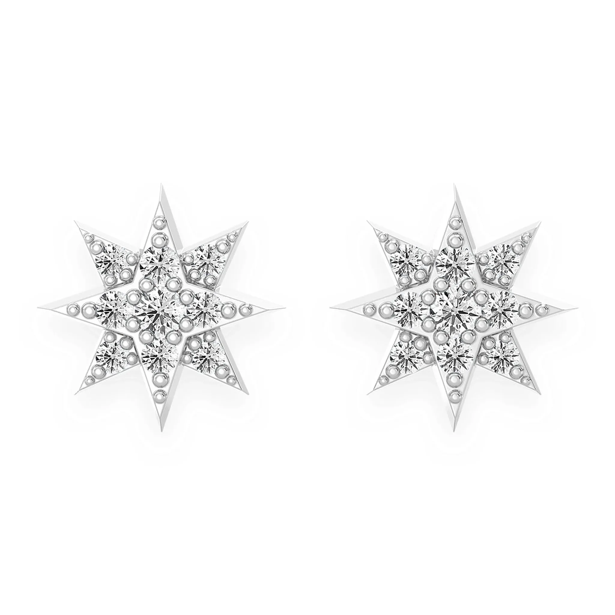 Eight Point Star Diamond Studs - earrings in yellow gold (view 3 of 11)