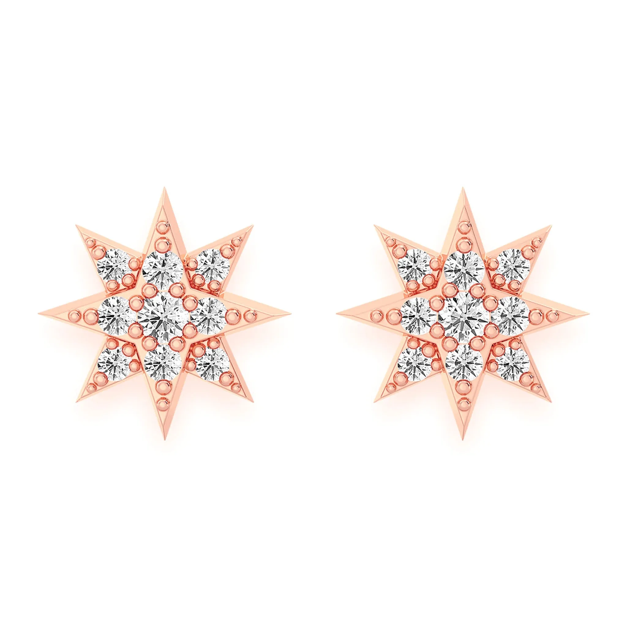 Eight Point Star Diamond Studs - earrings in yellow gold (view 4 of 11)