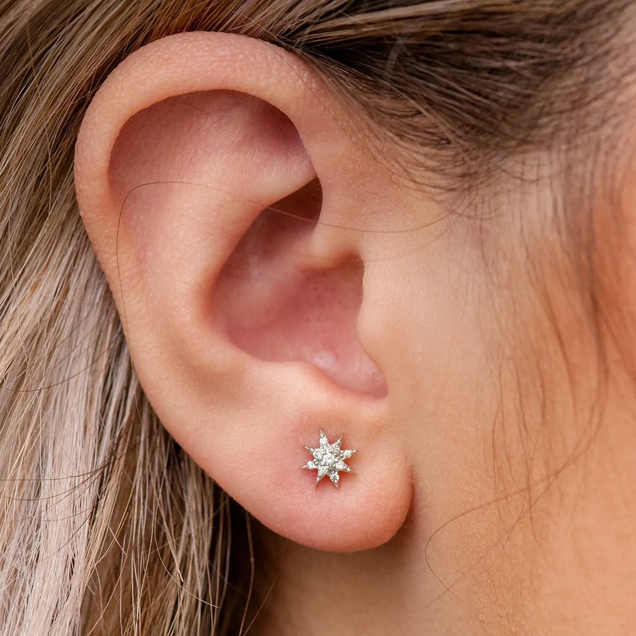 Eight Point Star Diamond Studs - earrings in yellow gold (view 5 of 11)