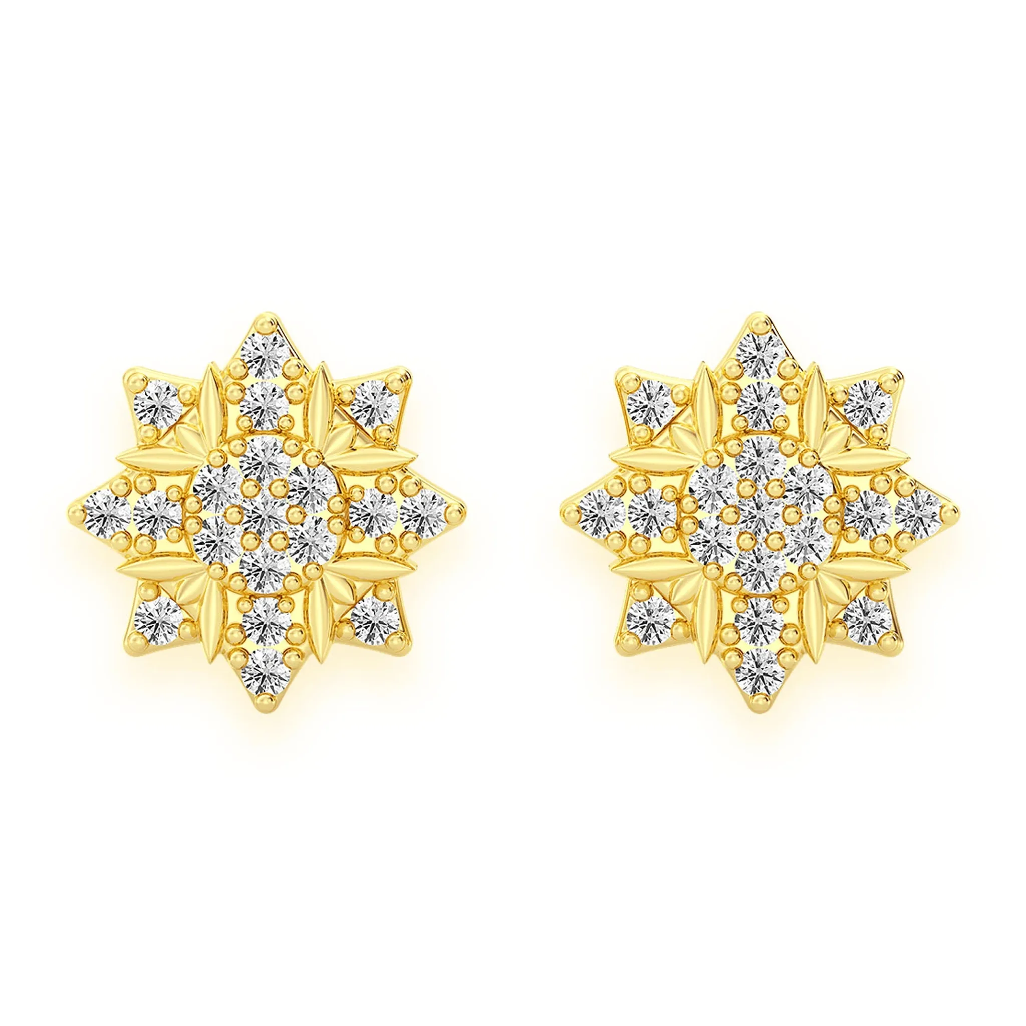 Eight Point Star Diamond Studs - earrings in yellow gold (view 6 of 11)