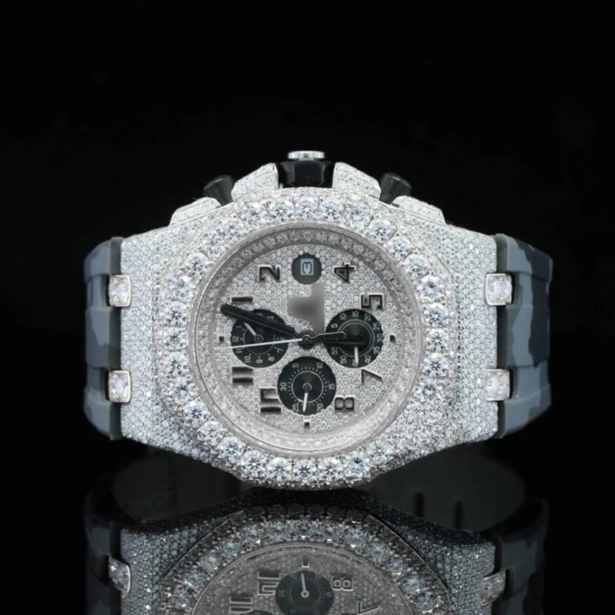 Elegance Iced Out Grey Belt Automatic Moissanite Wrist Watch (view 2 of 6)