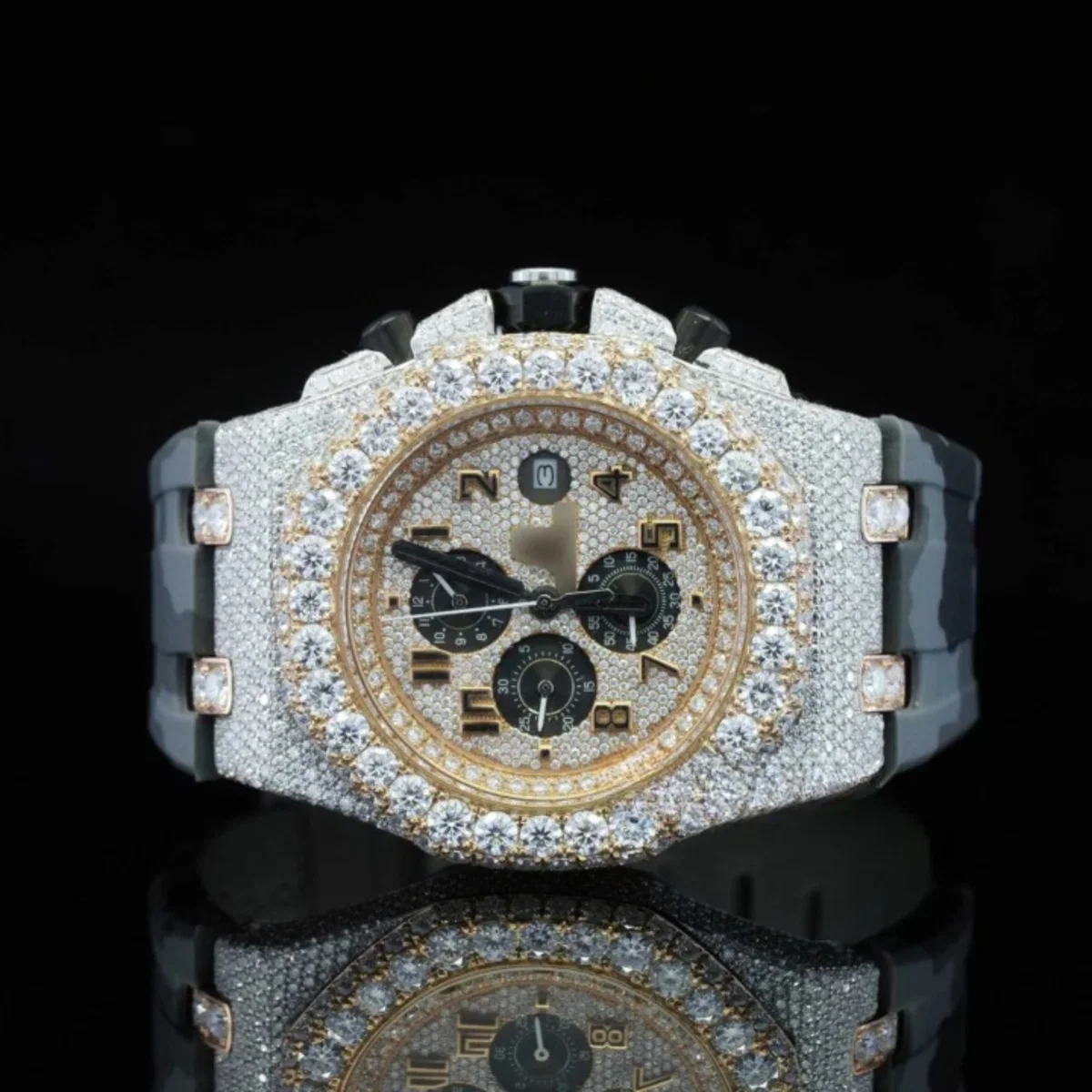 Elegance Iced Out Grey Belt Automatic Moissanite Wrist Watch (view 3 of 6)