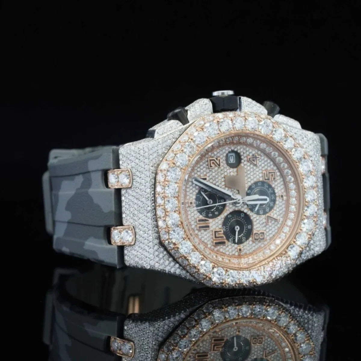 Elegance Iced Out Grey Belt Automatic Moissanite Wrist Watch (view 4 of 6)