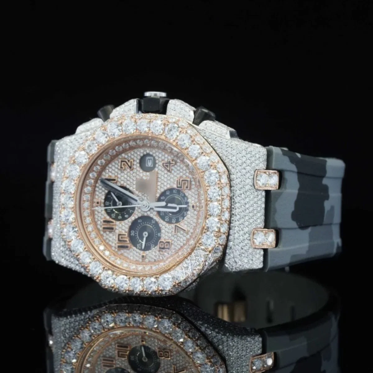 Elegance Iced Out Grey Belt Automatic Moissanite Wrist Watch (view 5 of 6)