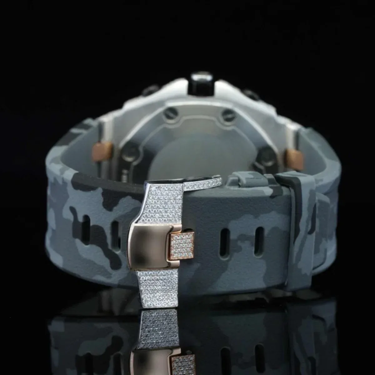 Elegance Iced Out Grey Belt Automatic Moissanite Wrist Watch (view 6 of 6)