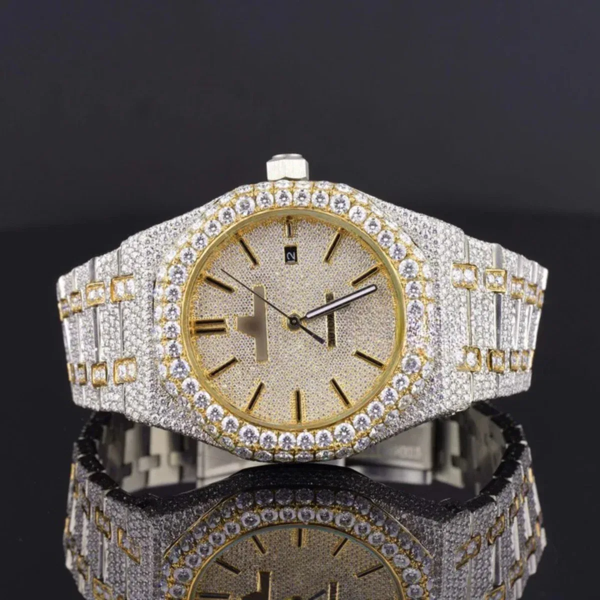Elegant Iced Out Moissanite Watch For Men Sapphire Crystal Glass (view 2 of 8)