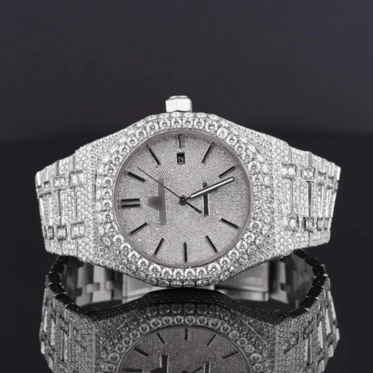 Elegant Iced Out Moissanite Watch For Men Sapphire Crystal Glass (view 3 of 8)