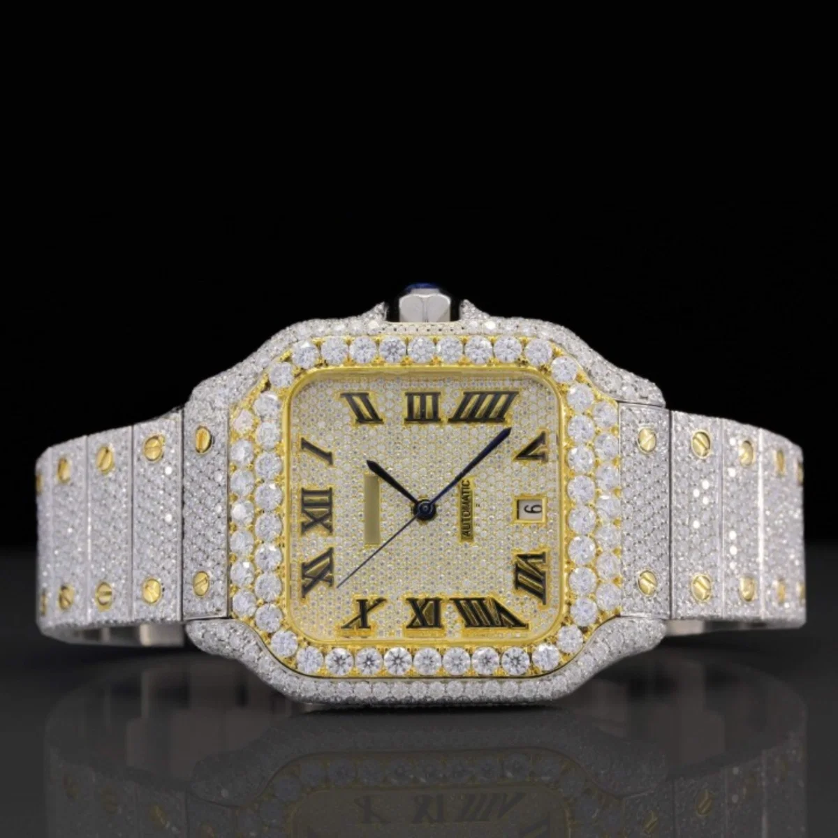 Elegant Moissanite Watch Iced Out Roman Number Automatic Watch