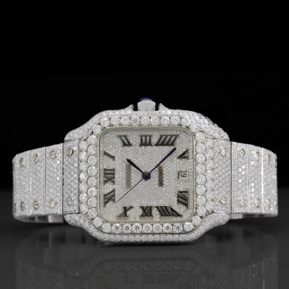 Elegant Moissanite Watch Iced Out Roman Number Automatic Watch (view 4 of 6)