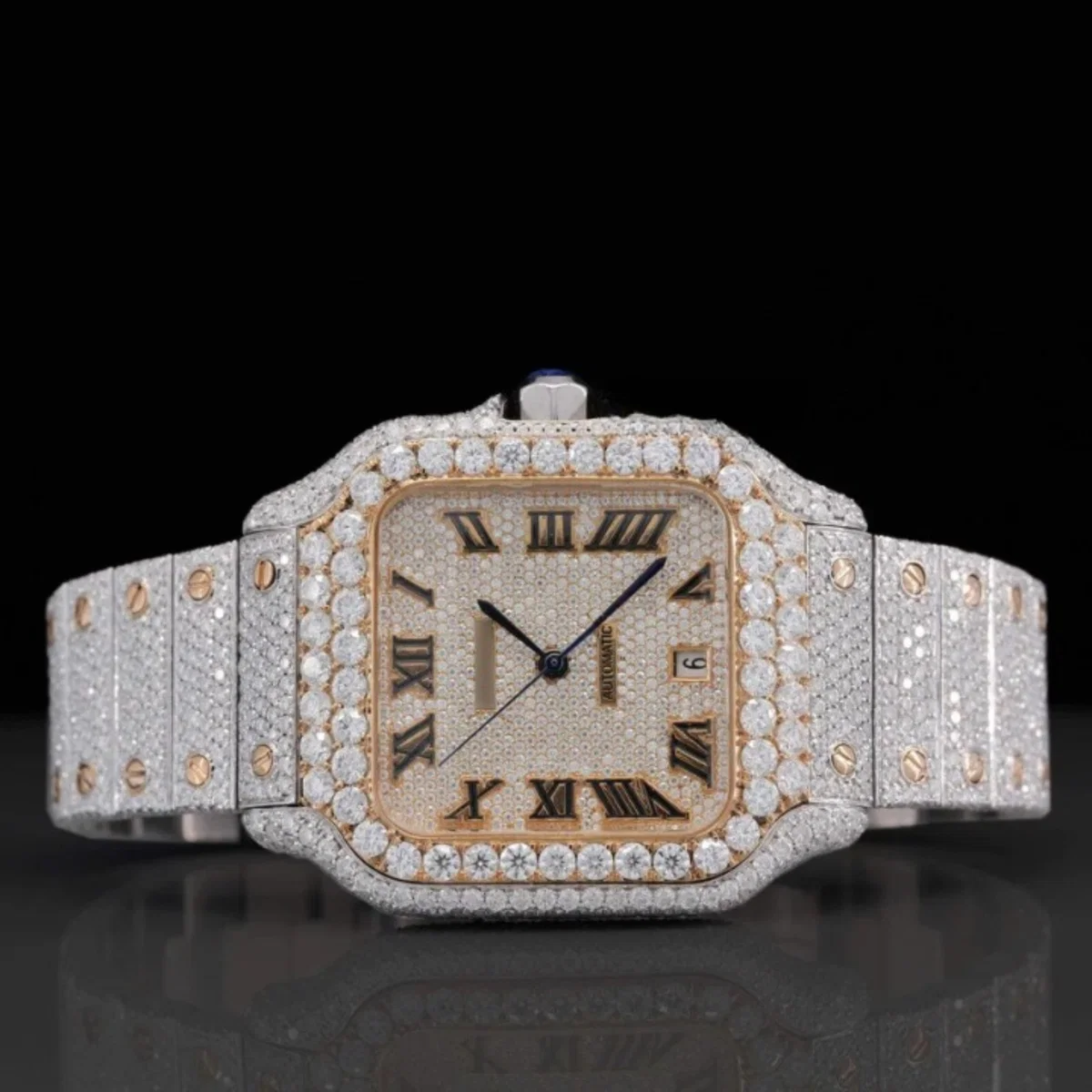 Elegant Moissanite Watch Iced Out Roman Number Automatic Watch (view 5 of 6)