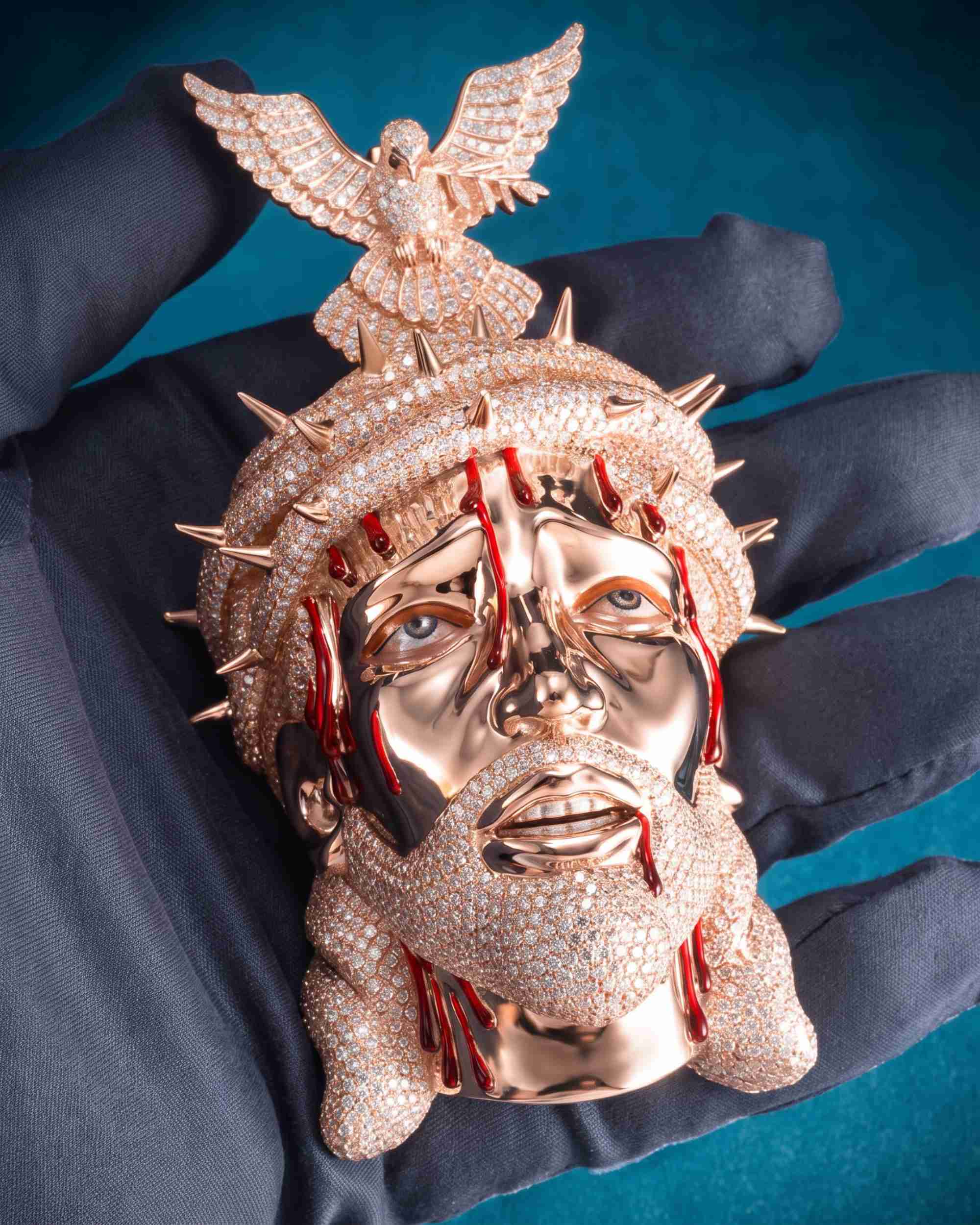 Enamel Moissanite Jesus Pendant 14K Gold (view 4 of 15)
