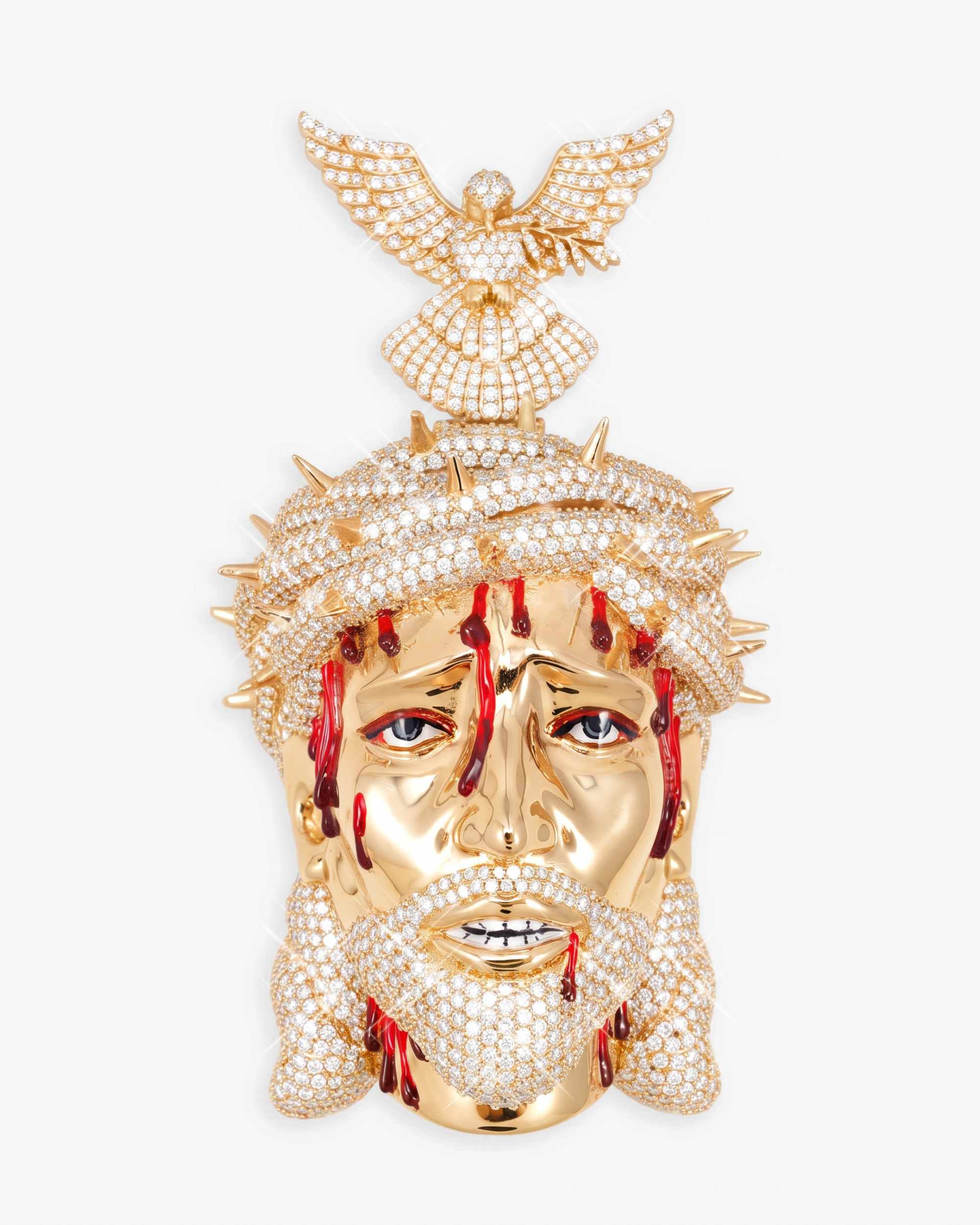 Enamel Moissanite Jesus Pendant 14K Gold (view 12 of 15)