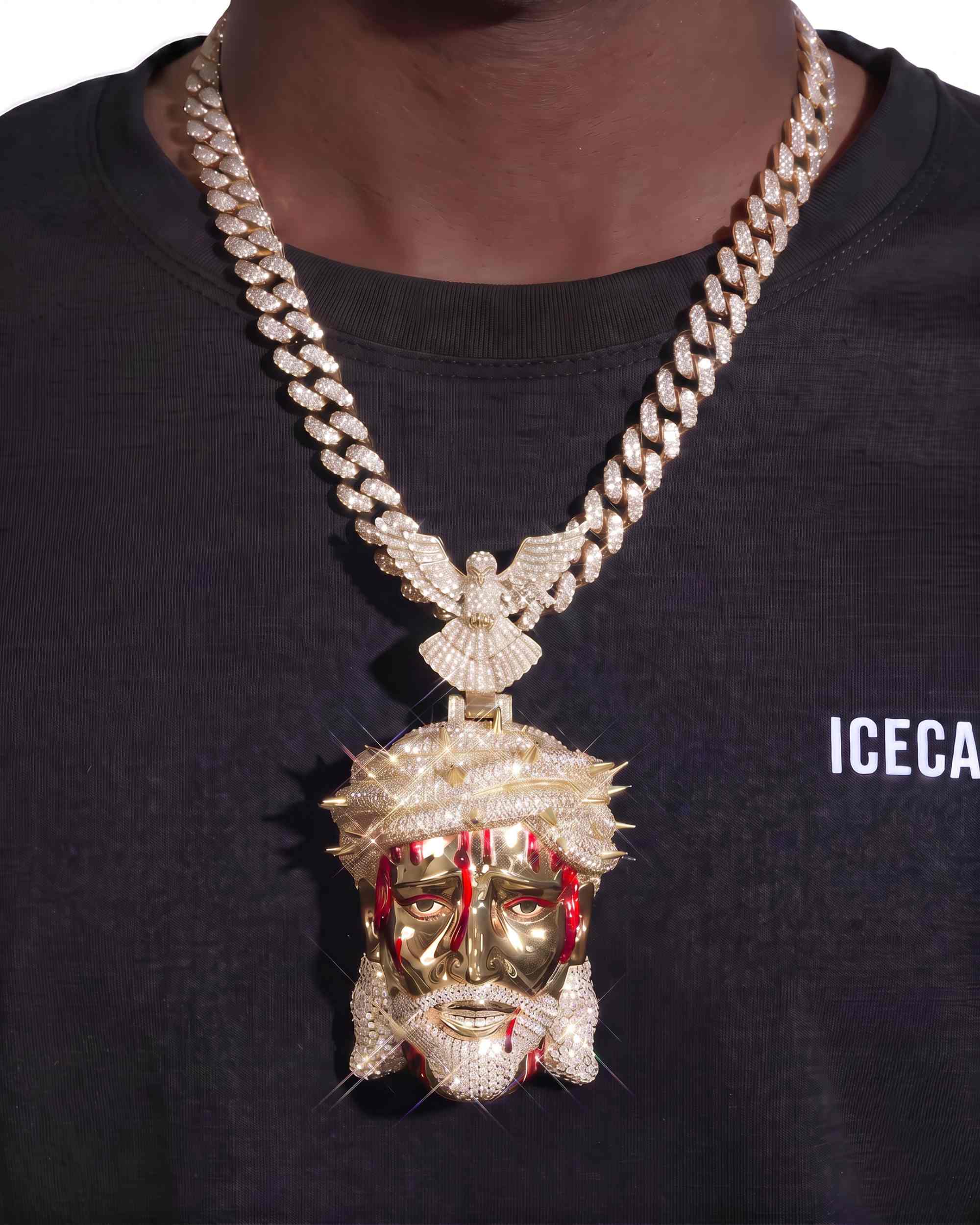 Enamel Moissanite Jesus Pendant 14K Gold (view 13 of 15)