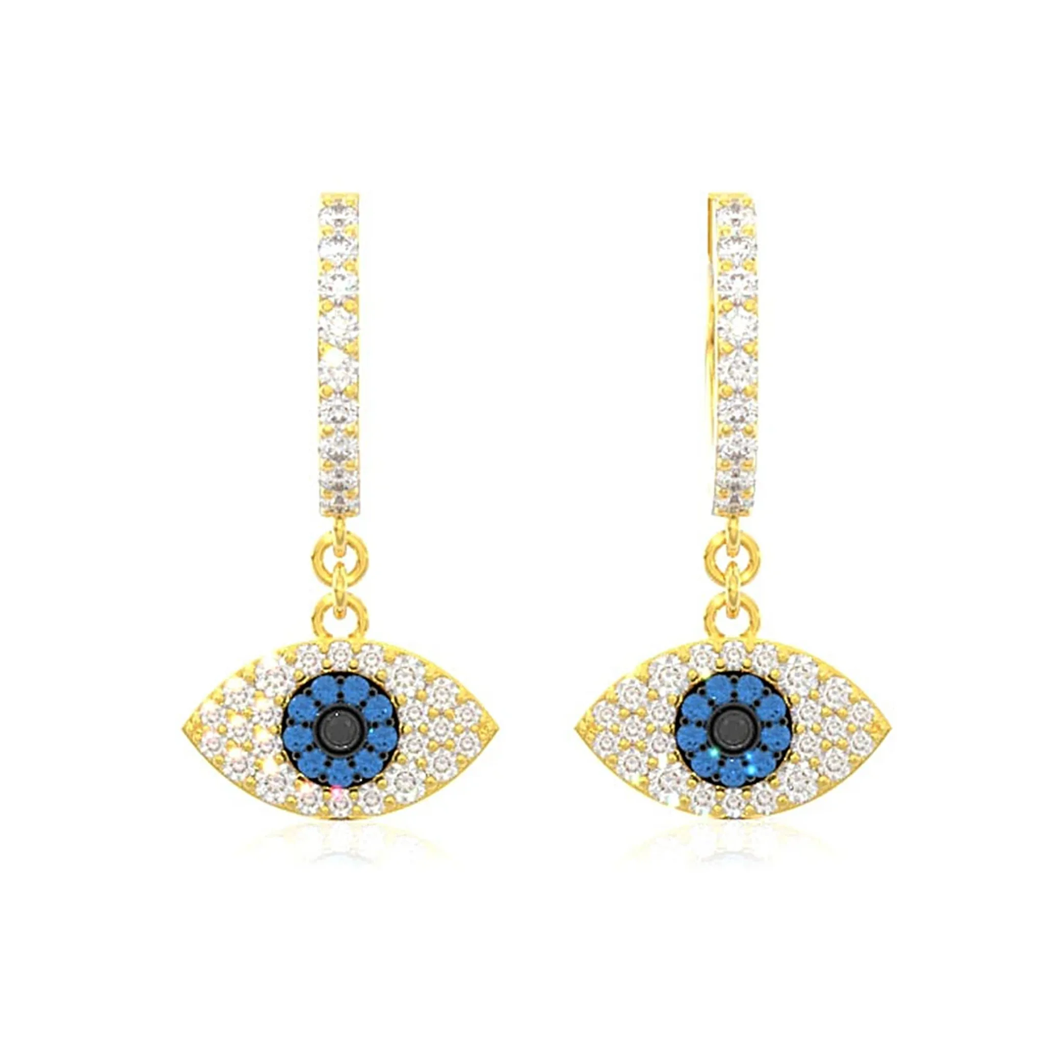 Evil Eye Diamond Hoop Drops - earrings in yellow gold