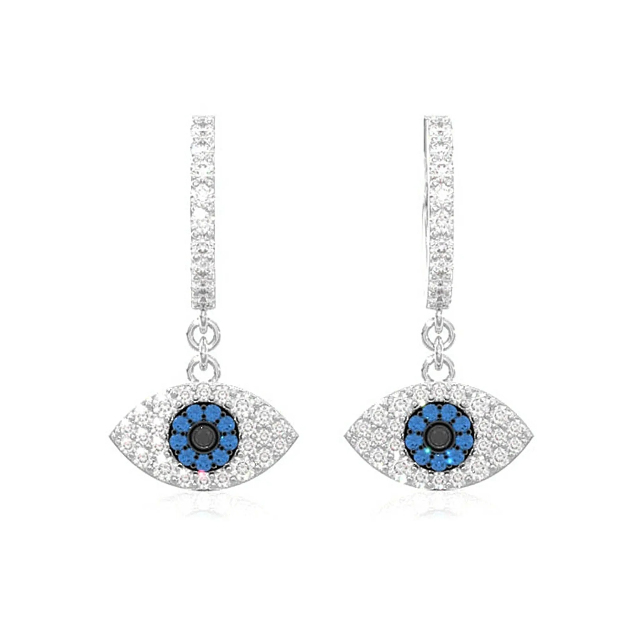 Evil Eye Diamond Hoop Drops - earrings in yellow gold (view 3 of 6)