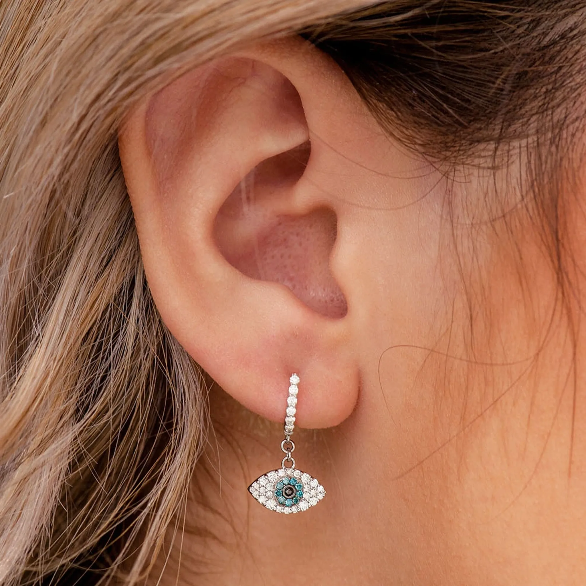 Evil Eye Diamond Hoop Drops - earrings in yellow gold (view 4 of 6)