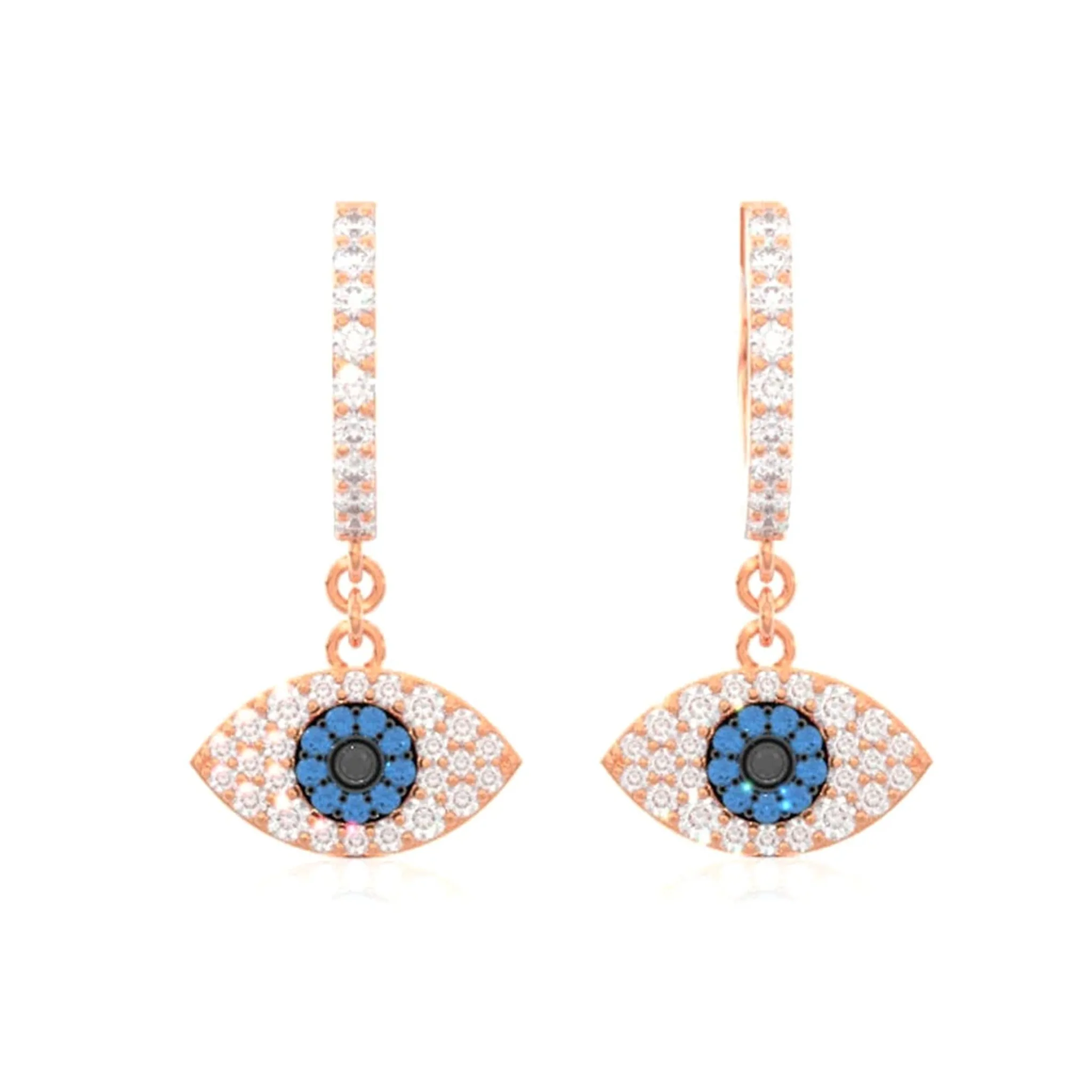 Evil Eye Diamond Hoop Drops - earrings in yellow gold (view 5 of 6)