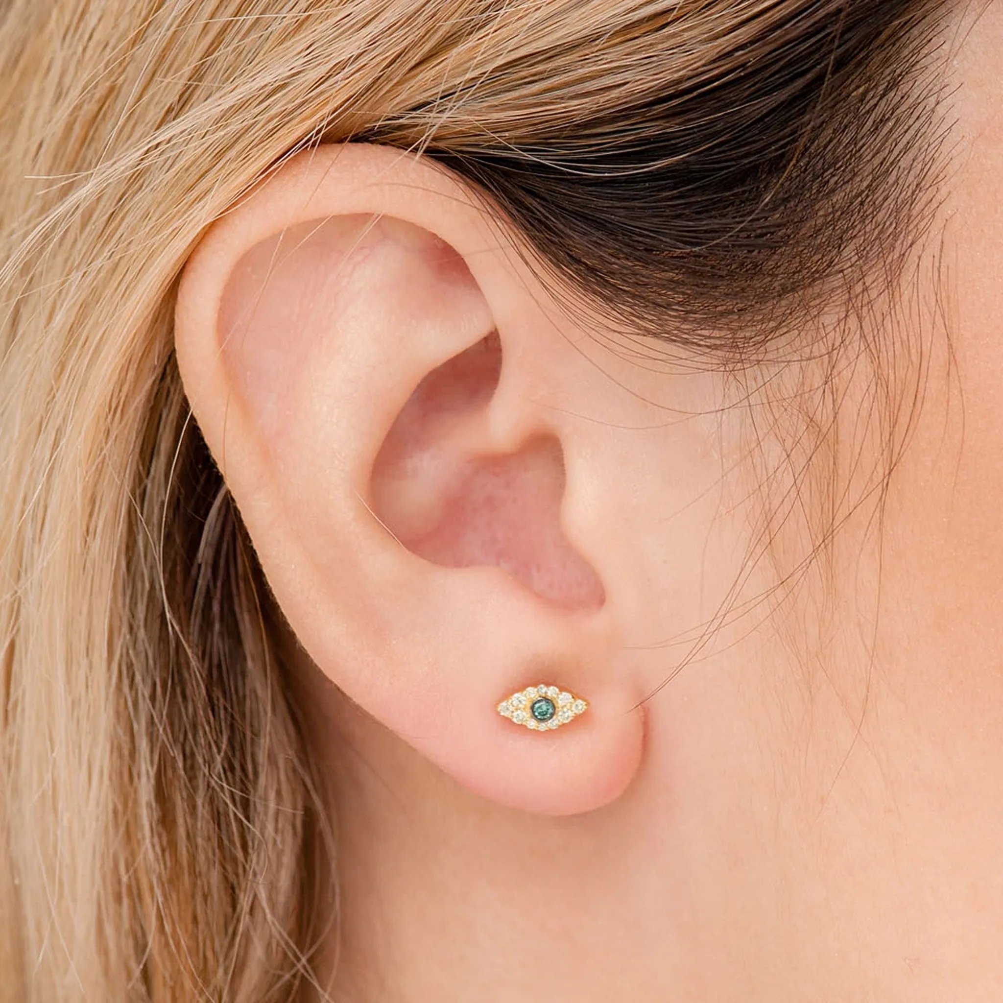 Evil Eye Diamond Studs - earrings in yellow gold (view 6 of 6)