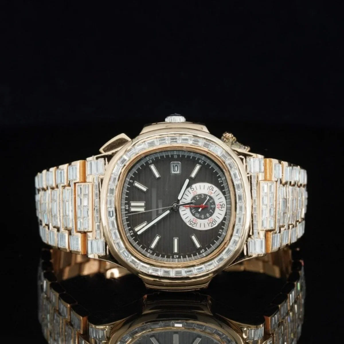 Exceptional Iced Out Moissanite Watch With Automatic Chronograph Waterproof Watch For Men