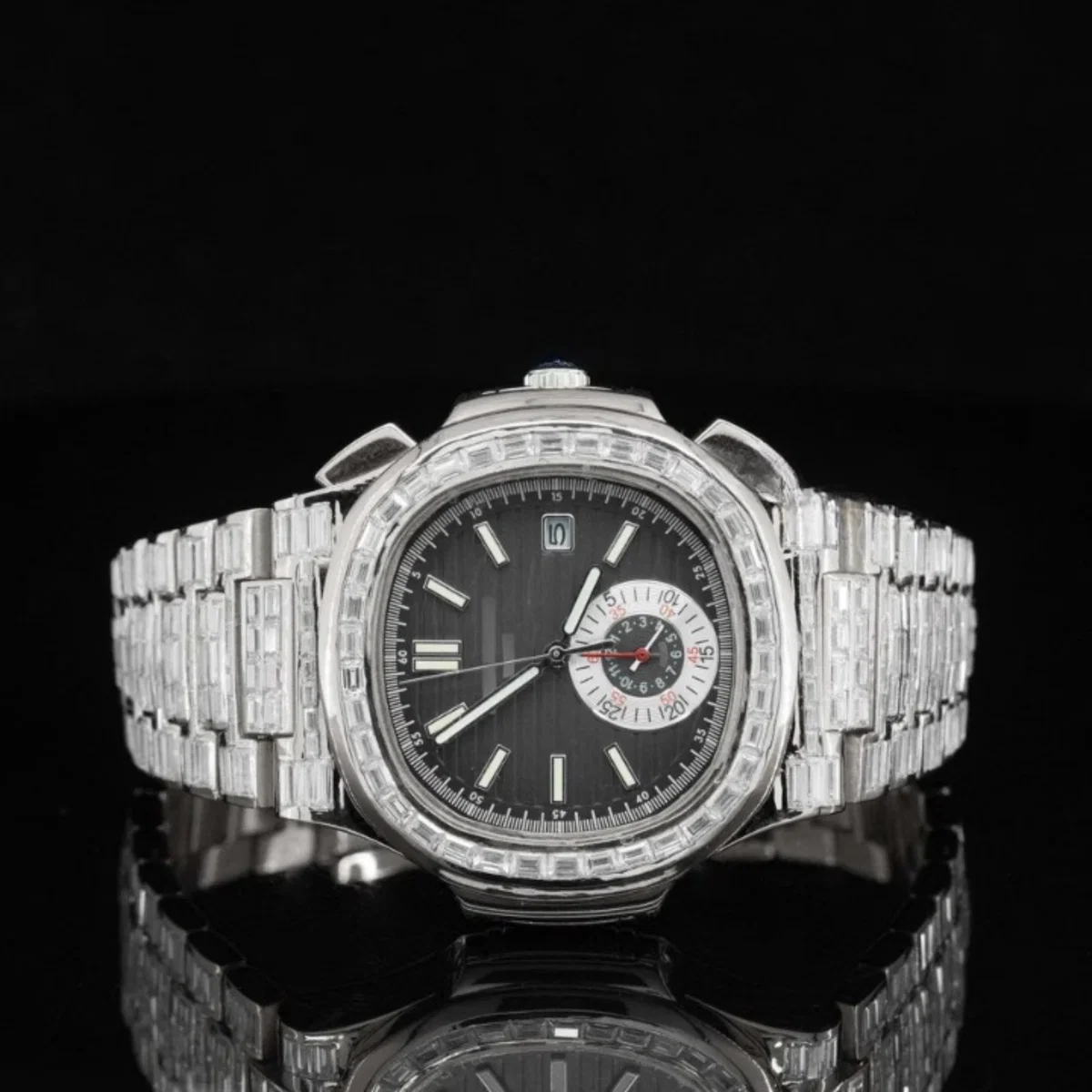 Exceptional Iced Out Moissanite Watch With Automatic Chronograph Waterproof Watch For Men (view 3 of 7)
