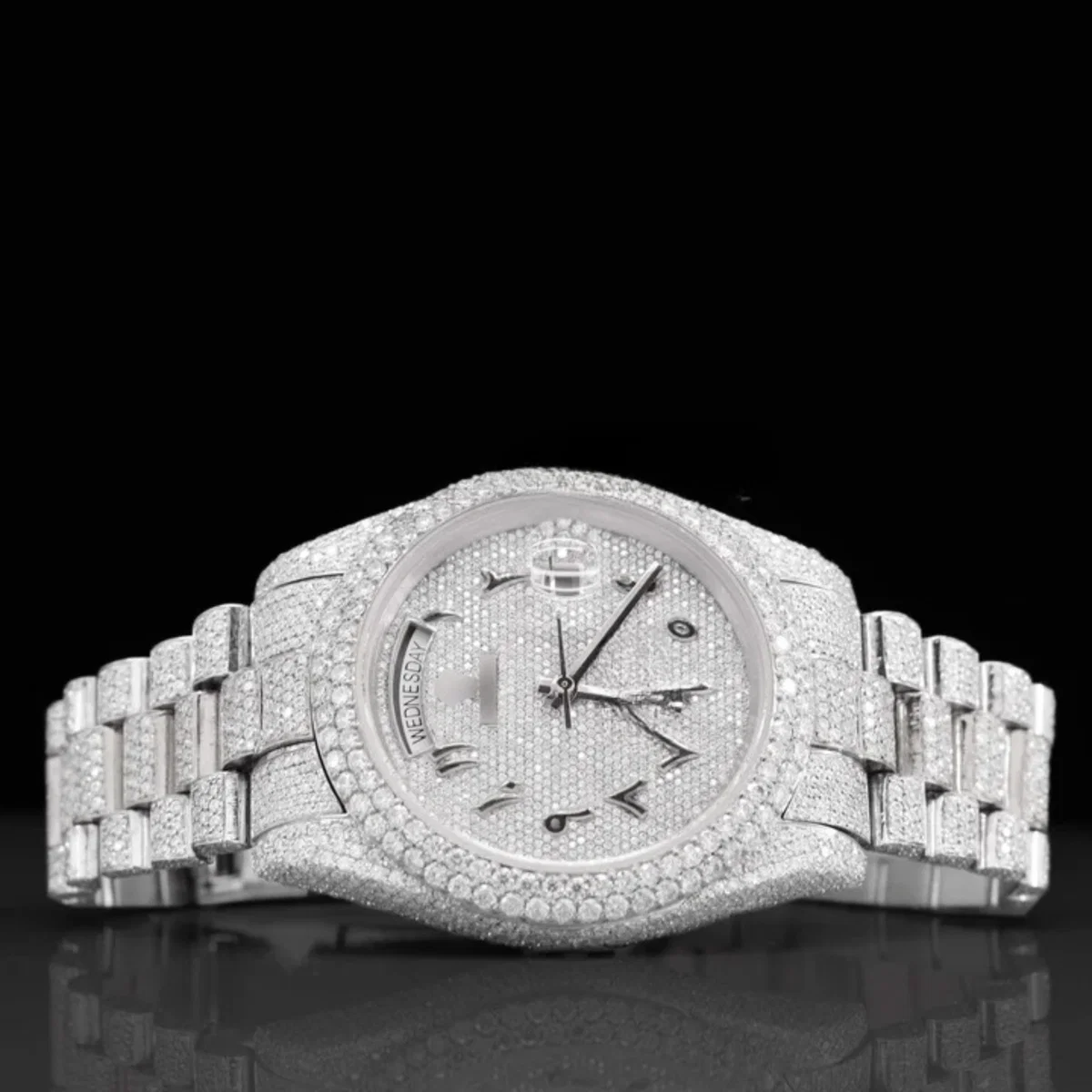 Exquisite Fully Moissanite Watch With Arabic Number Iced Out Automatic Watch (view 2 of 6)