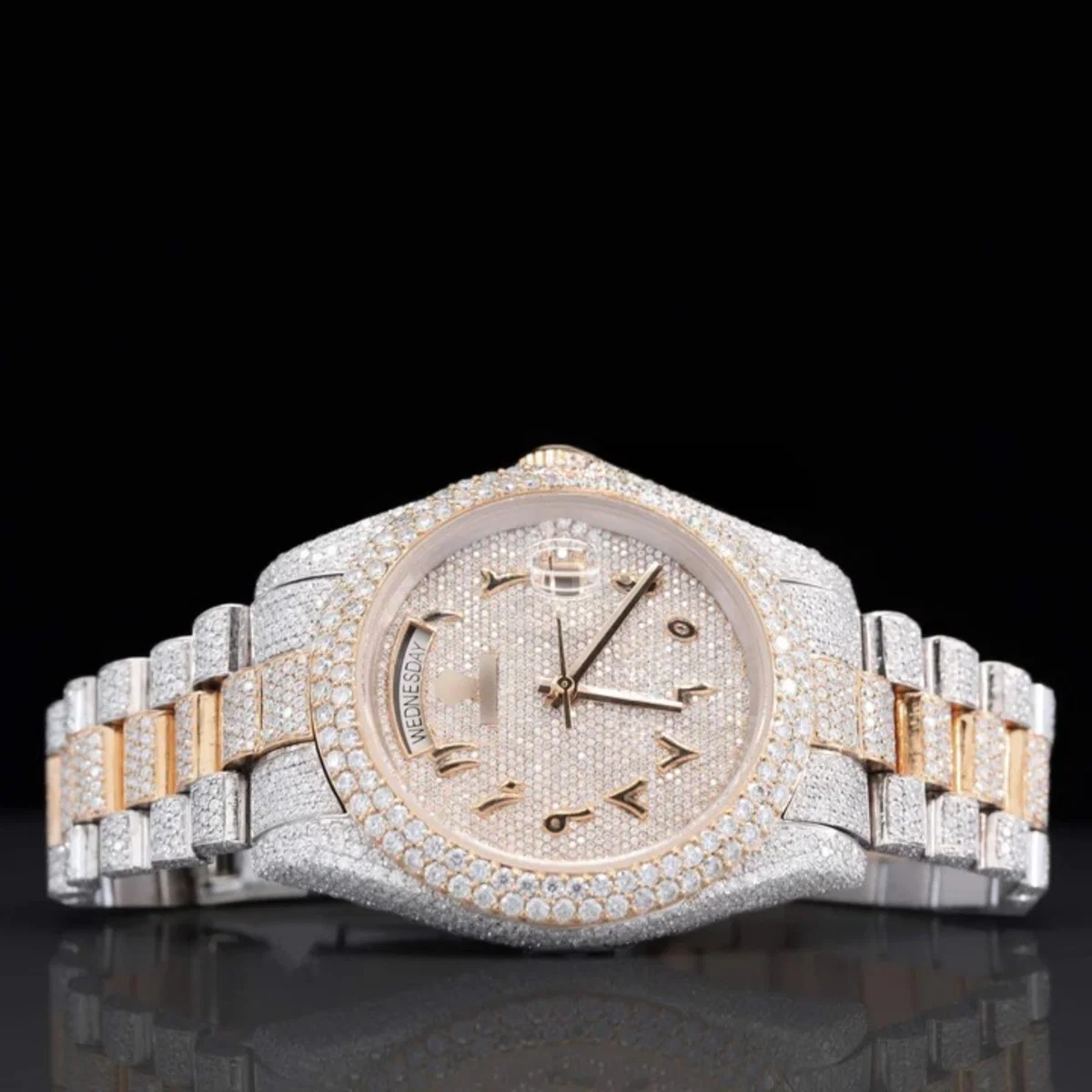 Exquisite Fully Moissanite Watch With Arabic Number Iced Out Automatic Watch (view 3 of 6)