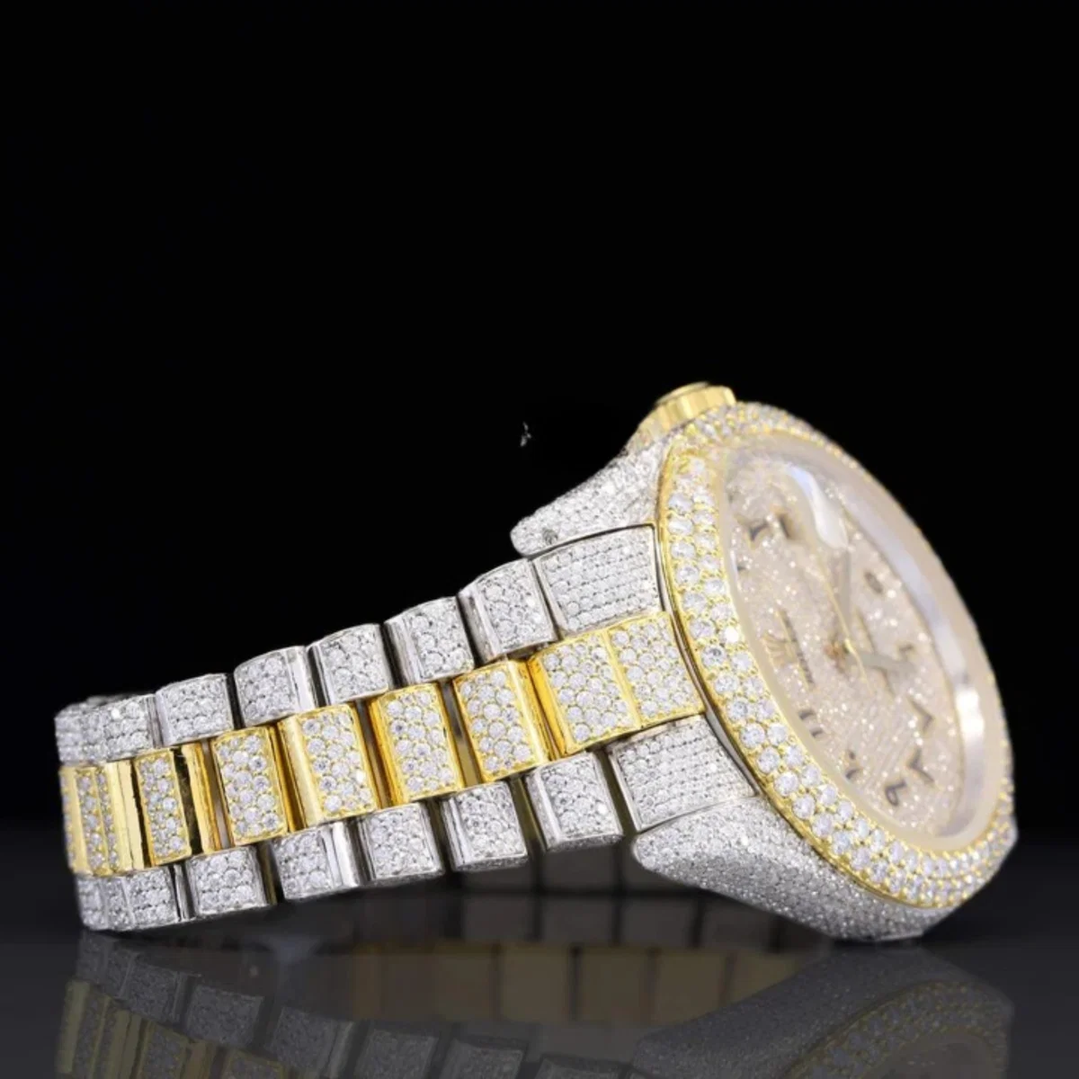 Exquisite Fully Moissanite Watch With Arabic Number Iced Out Automatic Watch (view 4 of 6)