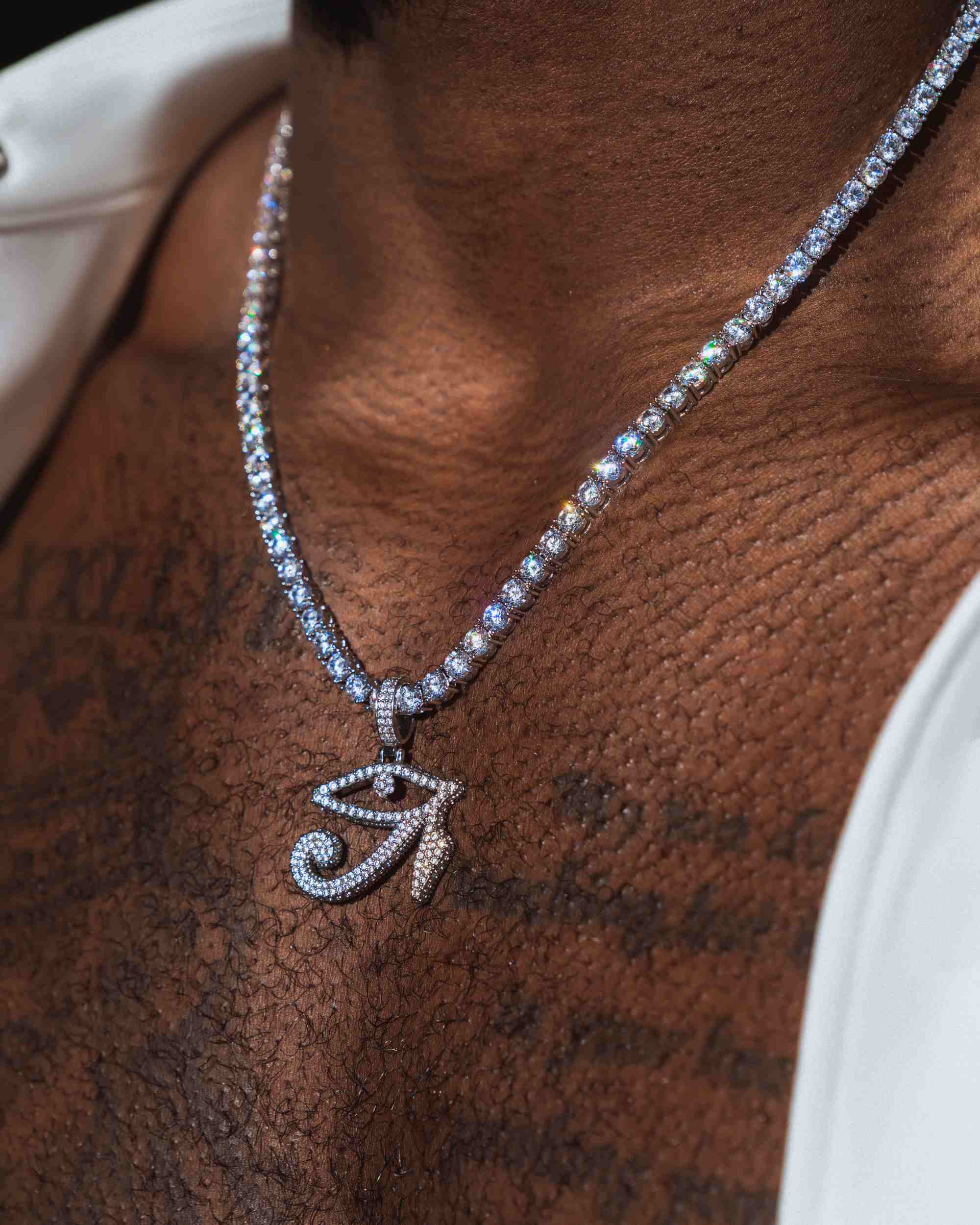 Moissanite Eye of Horus Necklace - chain in white gold (view 4 of 14)