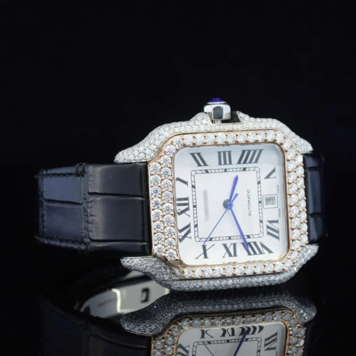 Fabulous Black Leather Belt Moissanite Diamond Watch (view 3 of 5)
