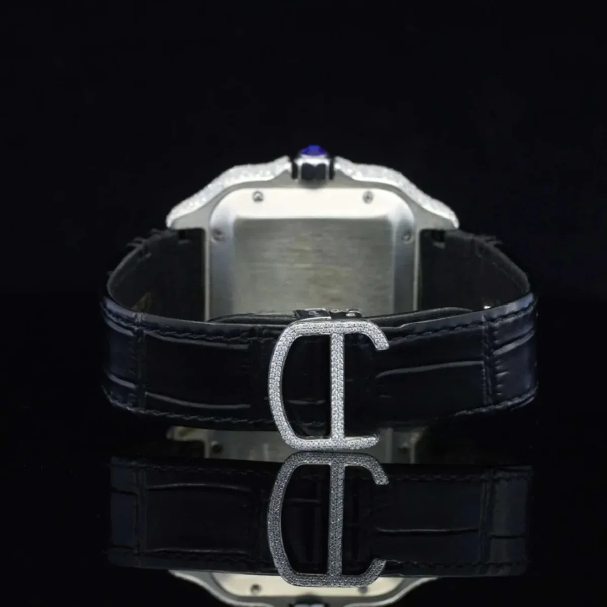 Fabulous Black Leather Belt Moissanite Diamond Watch (view 5 of 5)