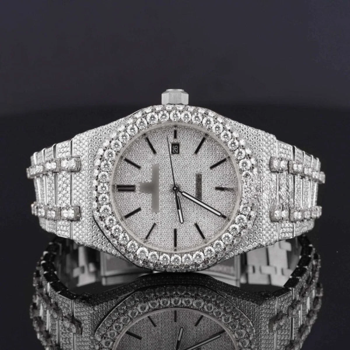 Fabulous Iced Out Automatic Analog Moissanite Diamond Watch (view 2 of 7)