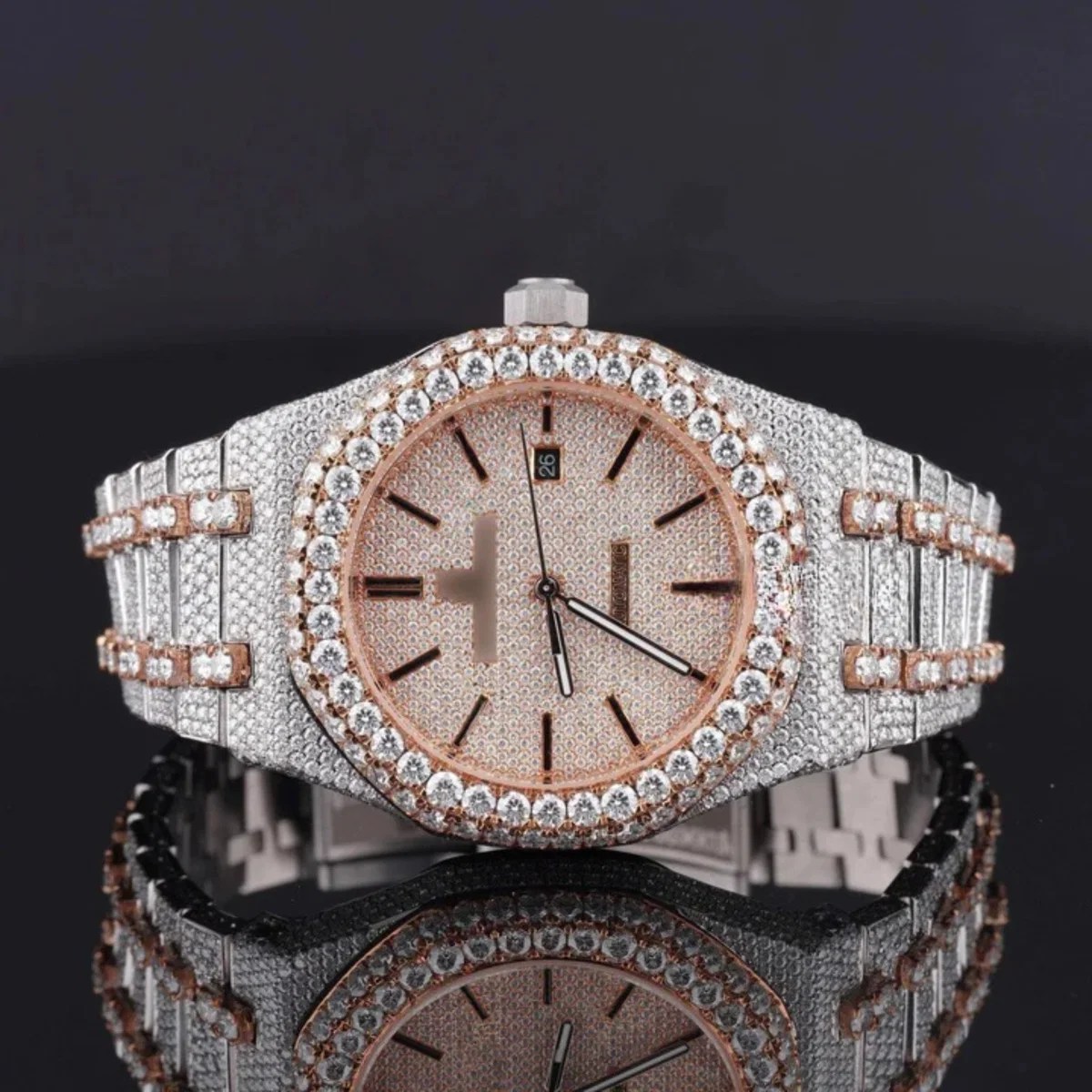 Fabulous Iced Out Automatic Analog Moissanite Diamond Watch (view 3 of 7)