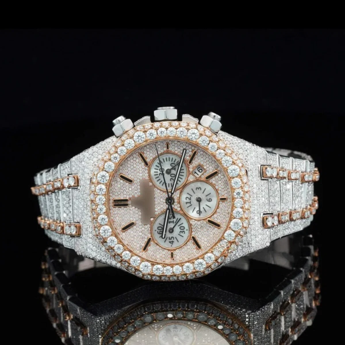 Fabulous Iced Out Bust Down Moissanite Diamond Automatic Watch