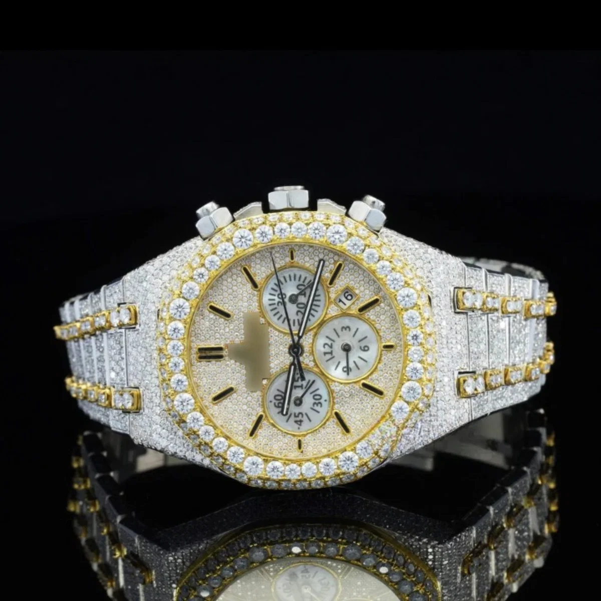 Fabulous Iced Out Bust Down Moissanite Diamond Automatic Watch (view 3 of 6)