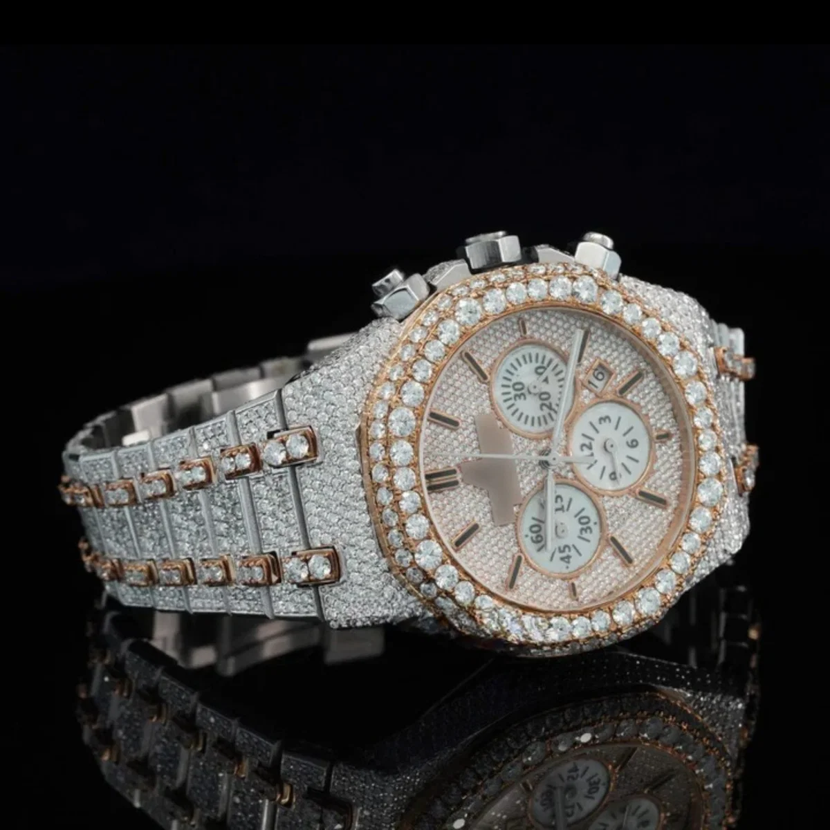 Fabulous Iced Out Bust Down Moissanite Diamond Automatic Watch (view 4 of 6)