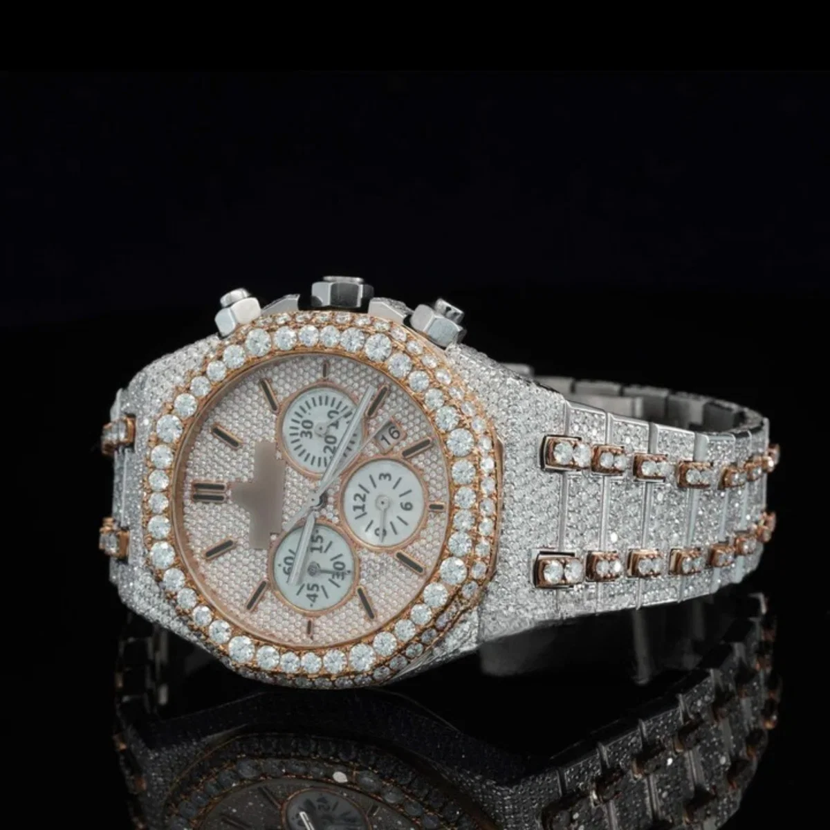 Fabulous Iced Out Bust Down Moissanite Diamond Automatic Watch (view 5 of 6)