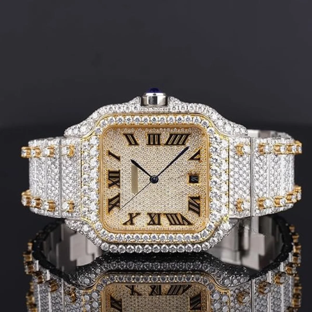 Fabulous Iced Out Roman Style Diamond Watch Automatic