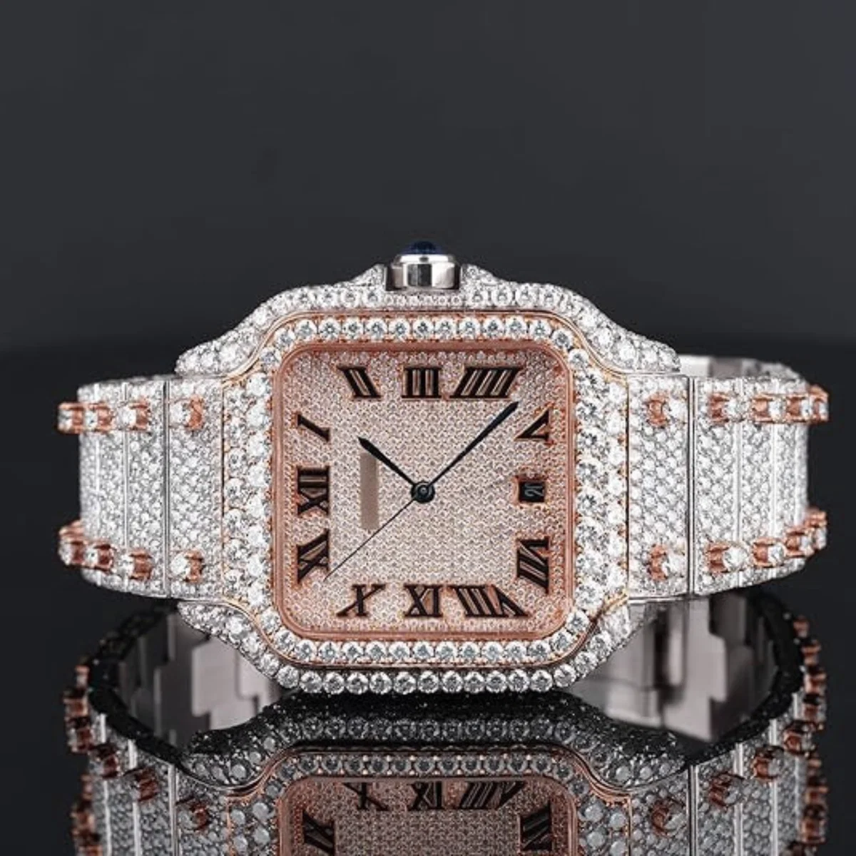 Fabulous Iced Out Roman Style Diamond Watch Automatic (view 6 of 8)
