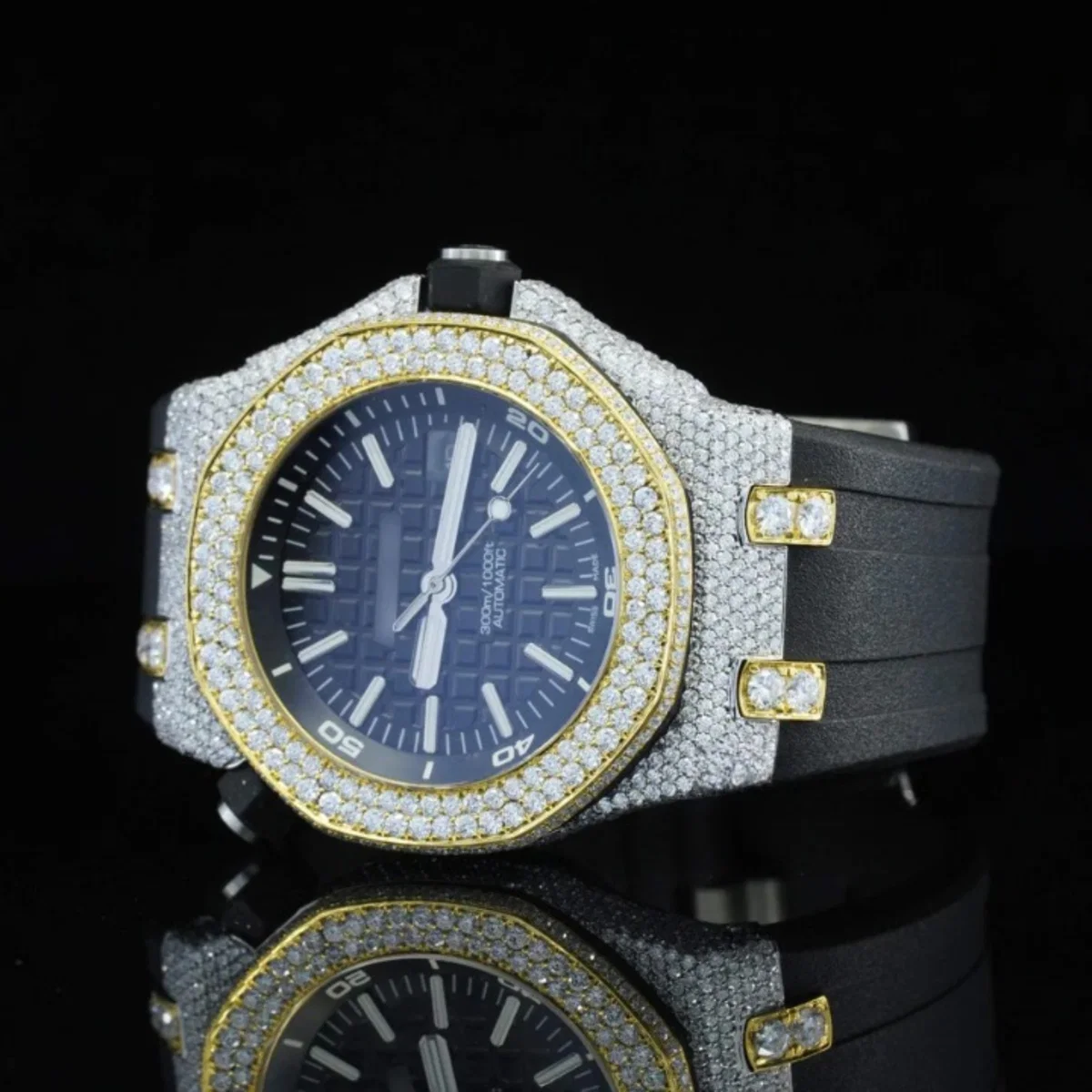 Fabulous Moissanite Wrist Watch With Black Color Belt For Men (view 5 of 6)