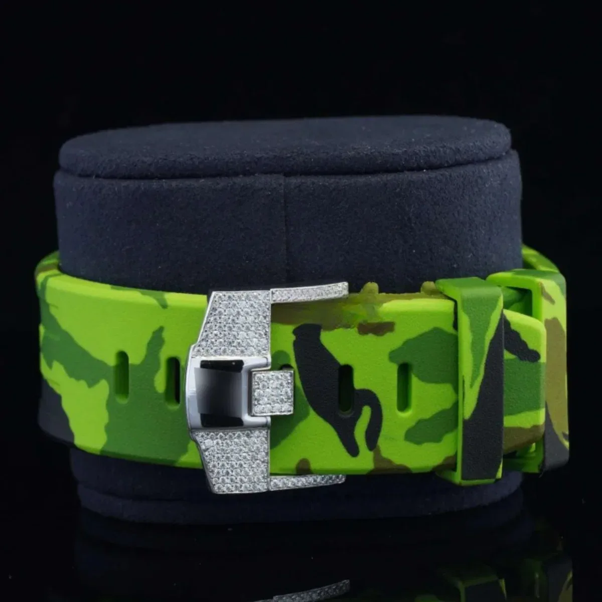 Fancy Chronograph Moissanite Diamond Iced Out Green Color Belt Watch (view 5 of 5)