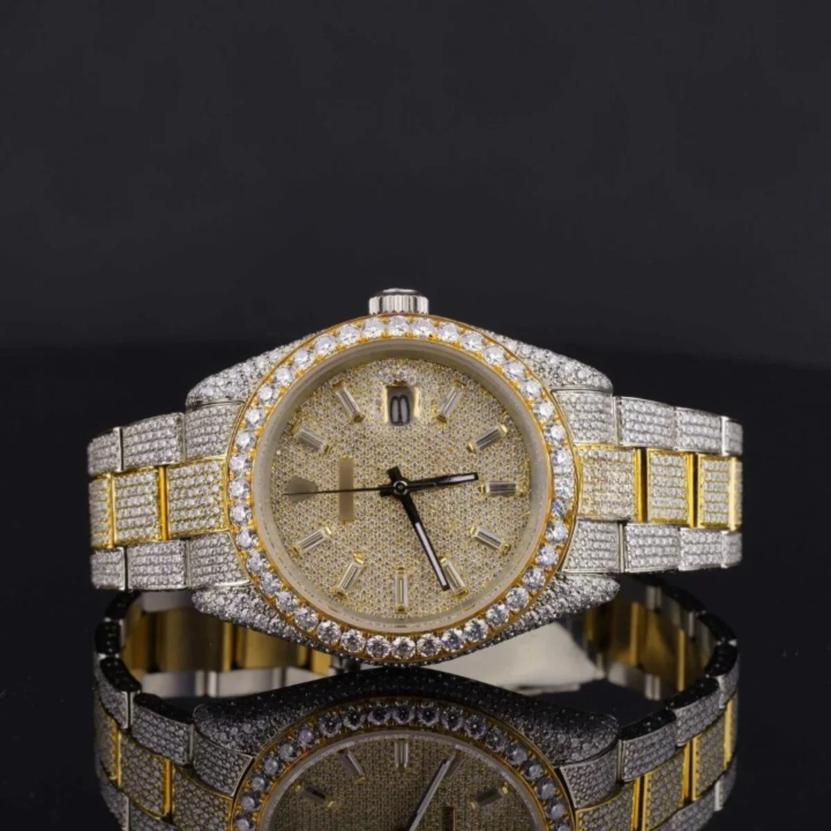 Fancy Two Tone Fully Diamond Iced Out Automatic Moissanite Watch (view 2 of 6)