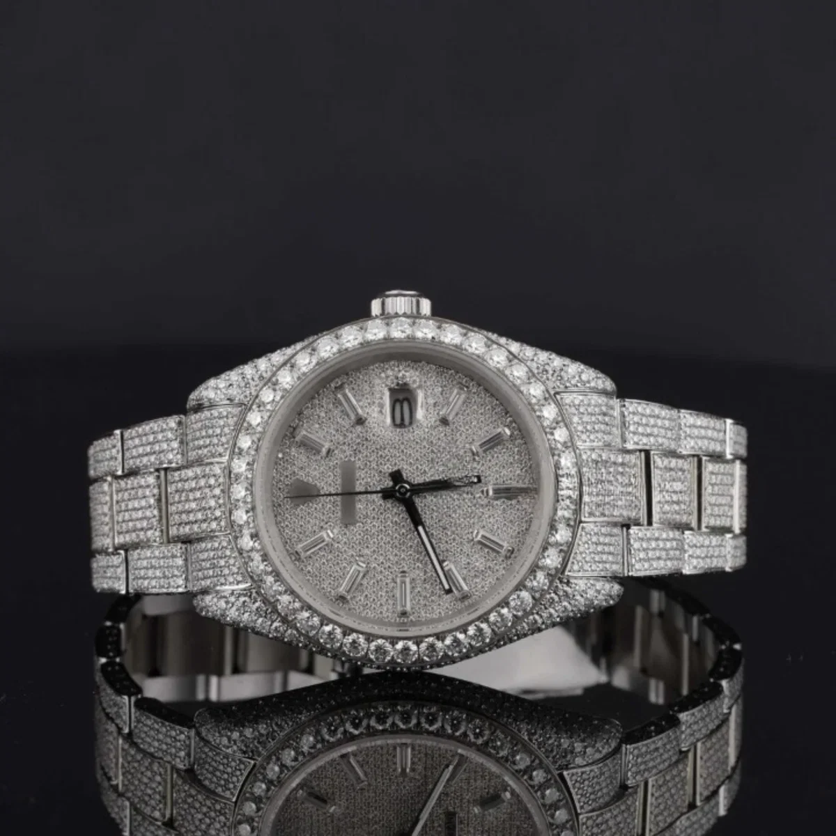 Fancy Two Tone Fully Diamond Iced Out Automatic Moissanite Watch (view 3 of 6)