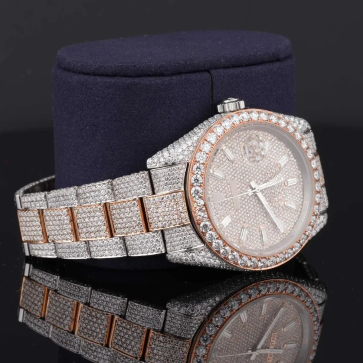Fancy Two Tone Fully Diamond Iced Out Automatic Moissanite Watch (view 4 of 6)