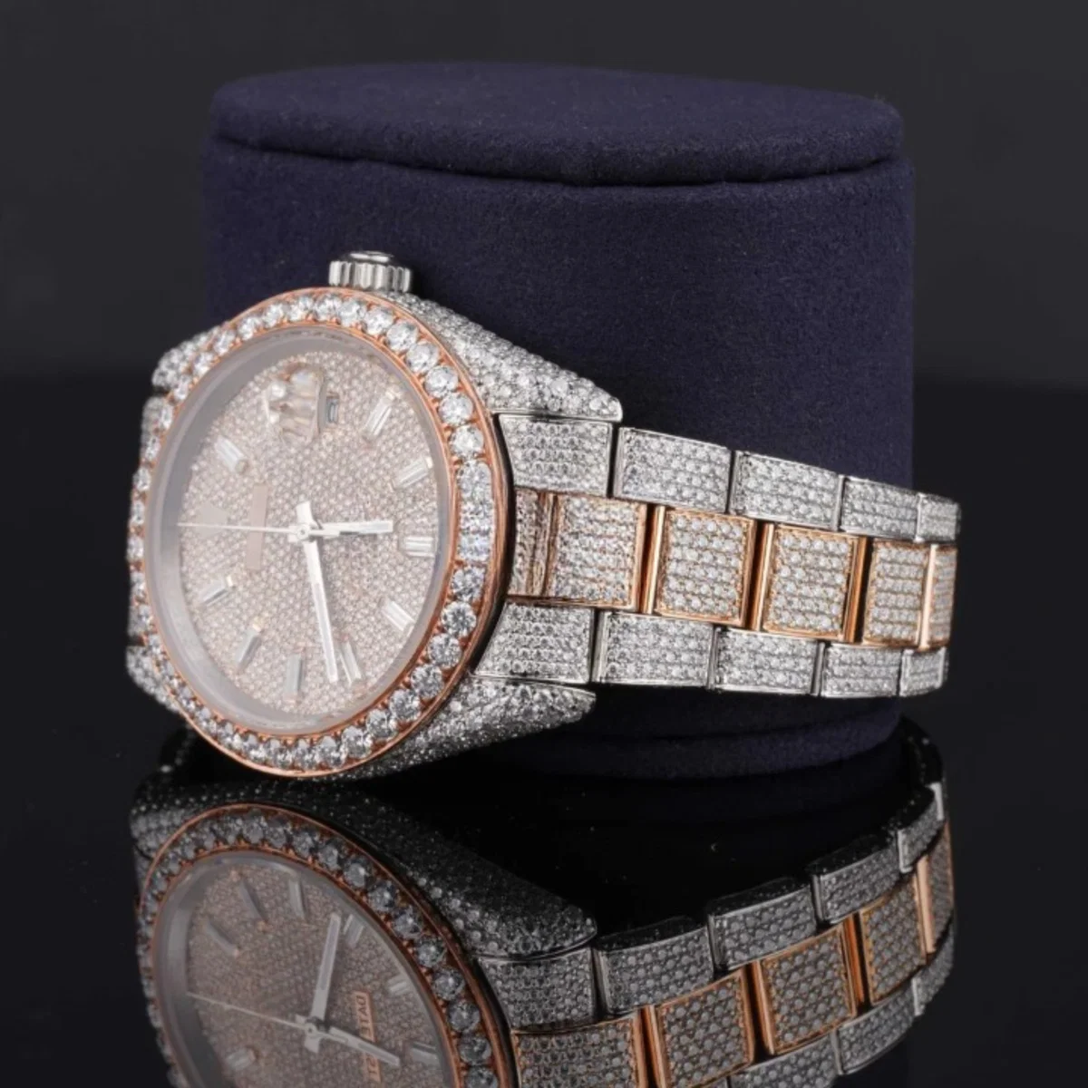 Fancy Two Tone Fully Diamond Iced Out Automatic Moissanite Watch (view 5 of 6)