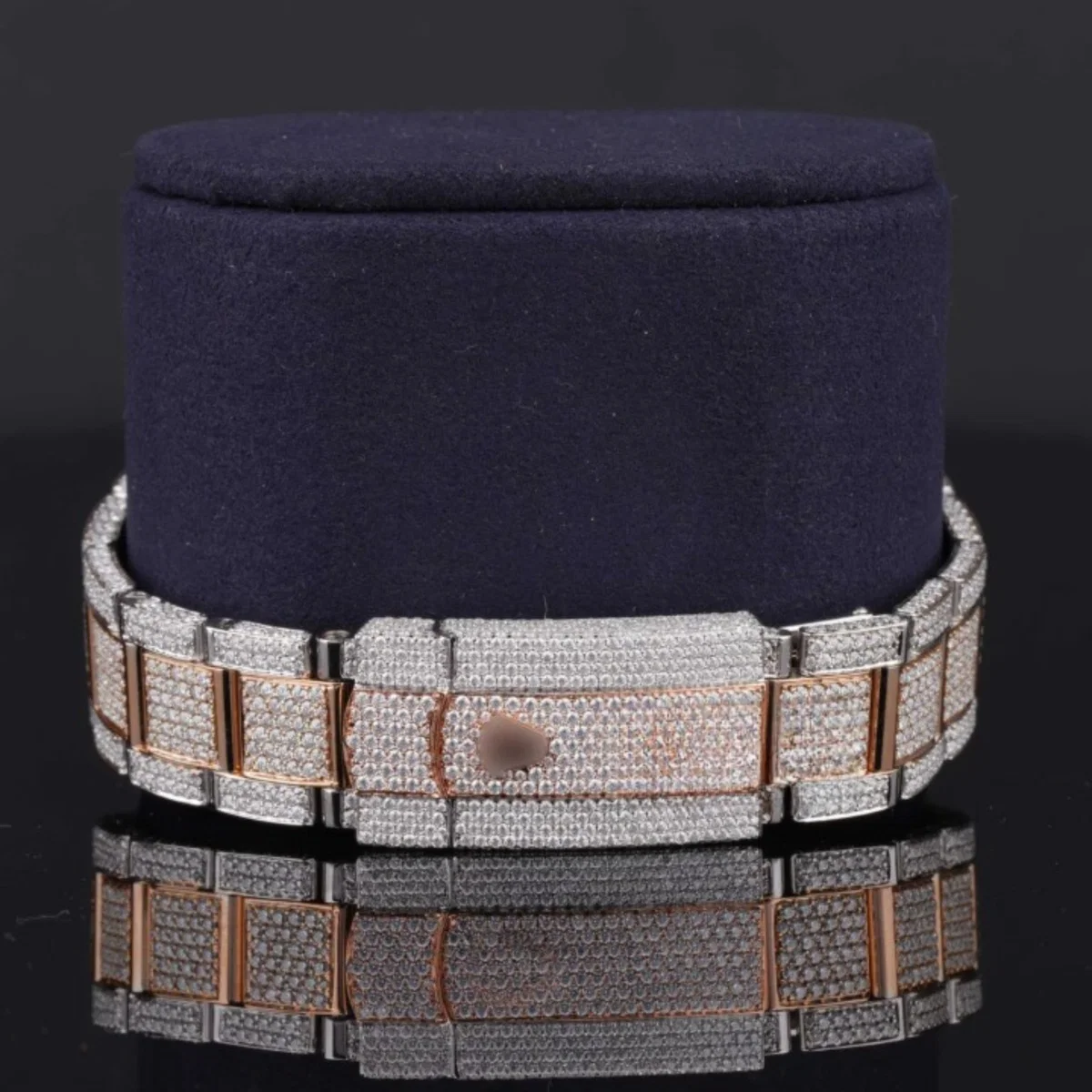 Fancy Two Tone Fully Diamond Iced Out Automatic Moissanite Watch (view 6 of 6)